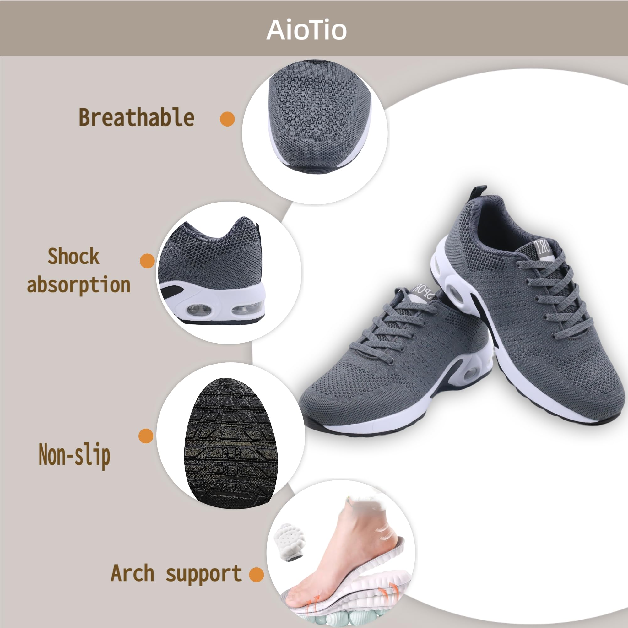 AioTio Buty do chodzenia Mężczyźni Buty Sportowe Oddychające Lekkie Wsparcie łuku Wkładka do codziennego użytku Jogging Walking Fitness Buty