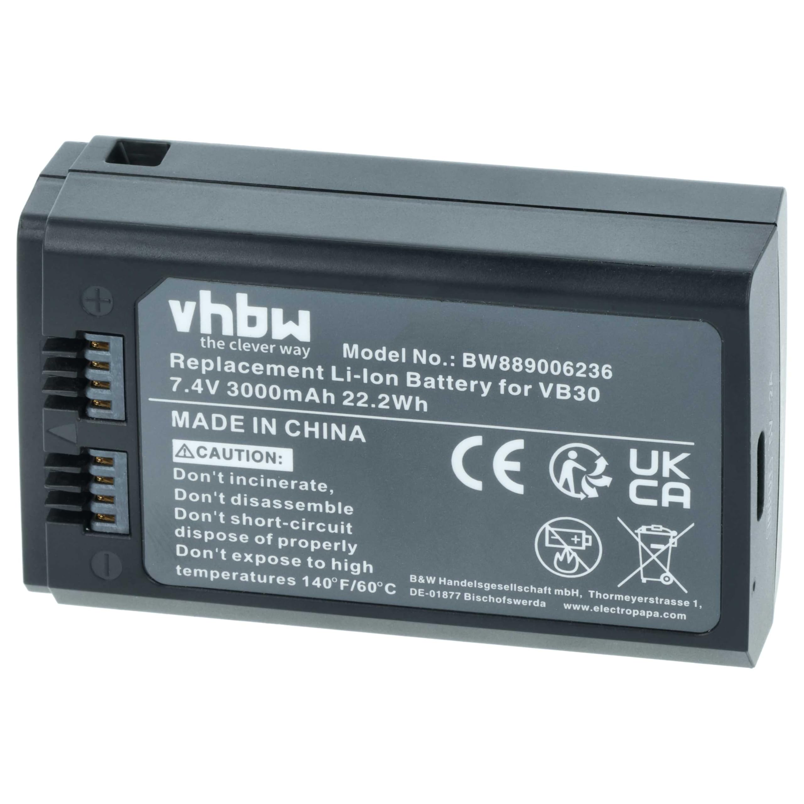 vhbw 2 x bateria kompatybilna z Godox V1, Ring 72, V1 Pro, AD100 Pro, MF-R76, V100 lampa błyskowa do aparatu (3000 mAh, 7,4 V, litowo-jonowa)