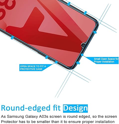 Miniatura 3 de NEW'C Protector de pantalla de vidrio templado diseñado para Samsung Galaxy A03 A03s, compatible con fundas, antiarañazos, sin burbujas, ultra
