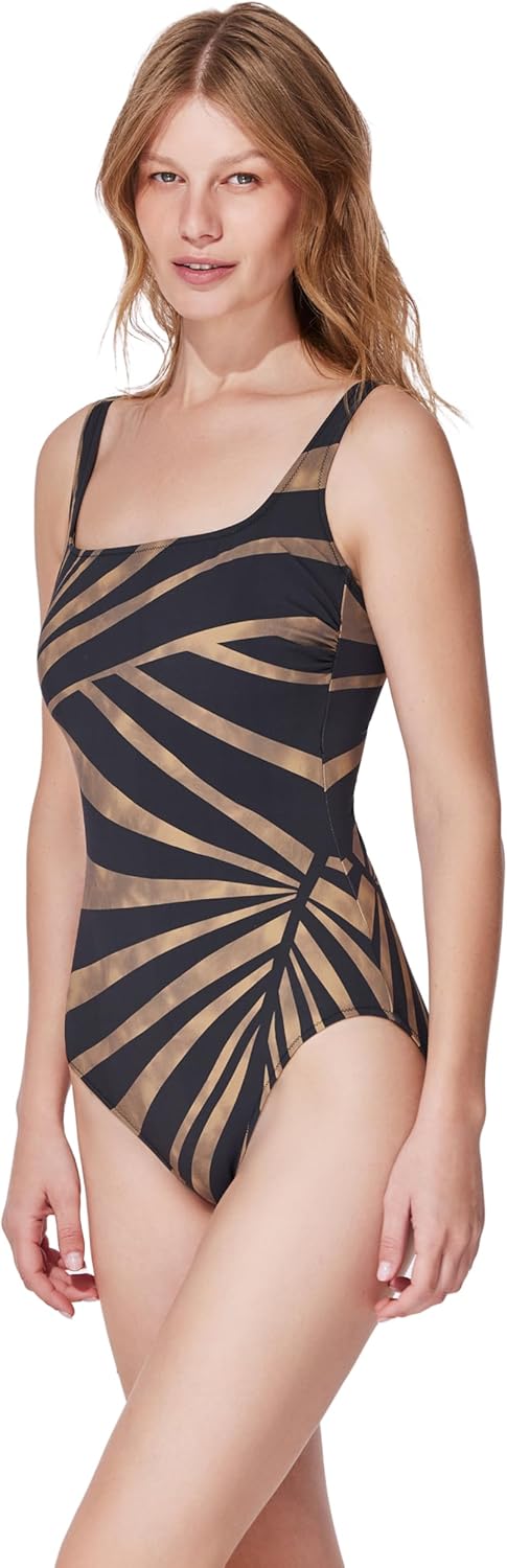 Gottex Desert Queen Square Neck One Piece - Adjustable Straps, Built-in Soft Cups, Tummy Control, Front & Back Lining