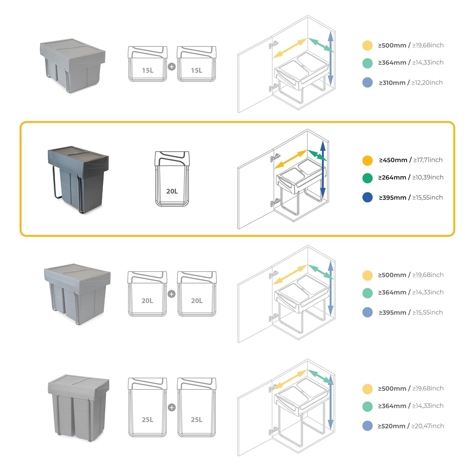 Emuca 8199323 Rubbish Bin, Charcoal Grey, 1 x 20 litres