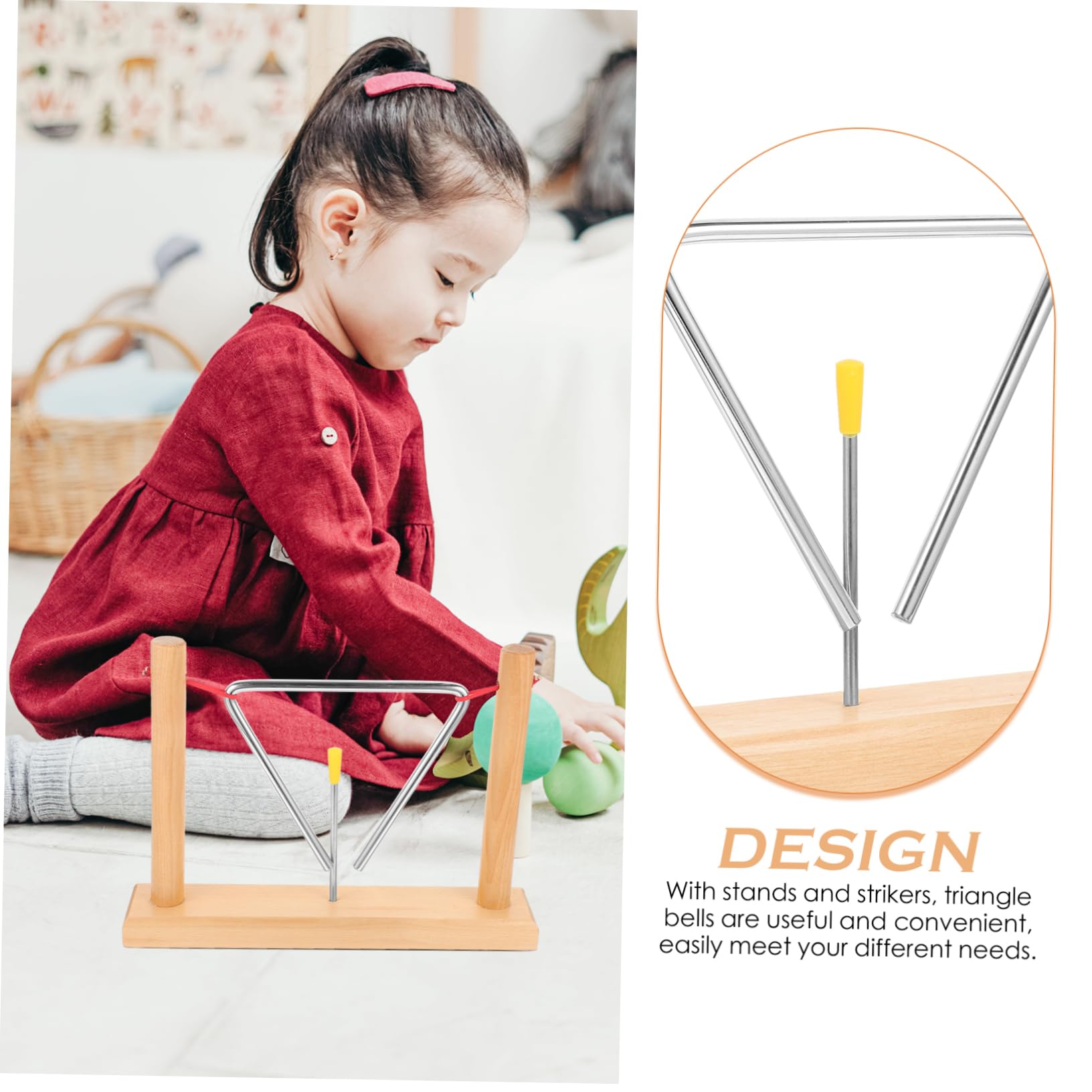 2 Sets Triángulo de Percusión Campana Musical de Metal con Soportes de Madera y Percutores para Niños y Principiantes