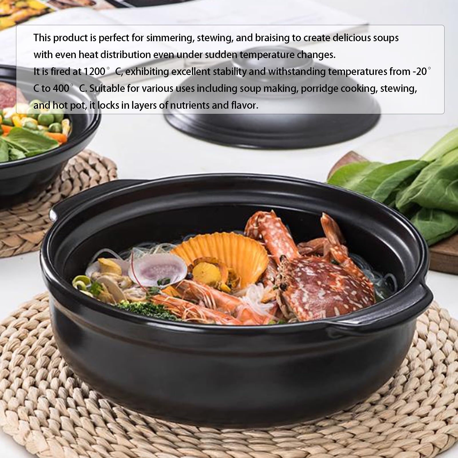 Keramik-Hot Pot, Antihaft-Ton-Kochtopf, hitzebeständiger Kasserolle mit Deckel, runder Steingut-Topf für Eintopf, Suppe, Nudeln, 6,5 l