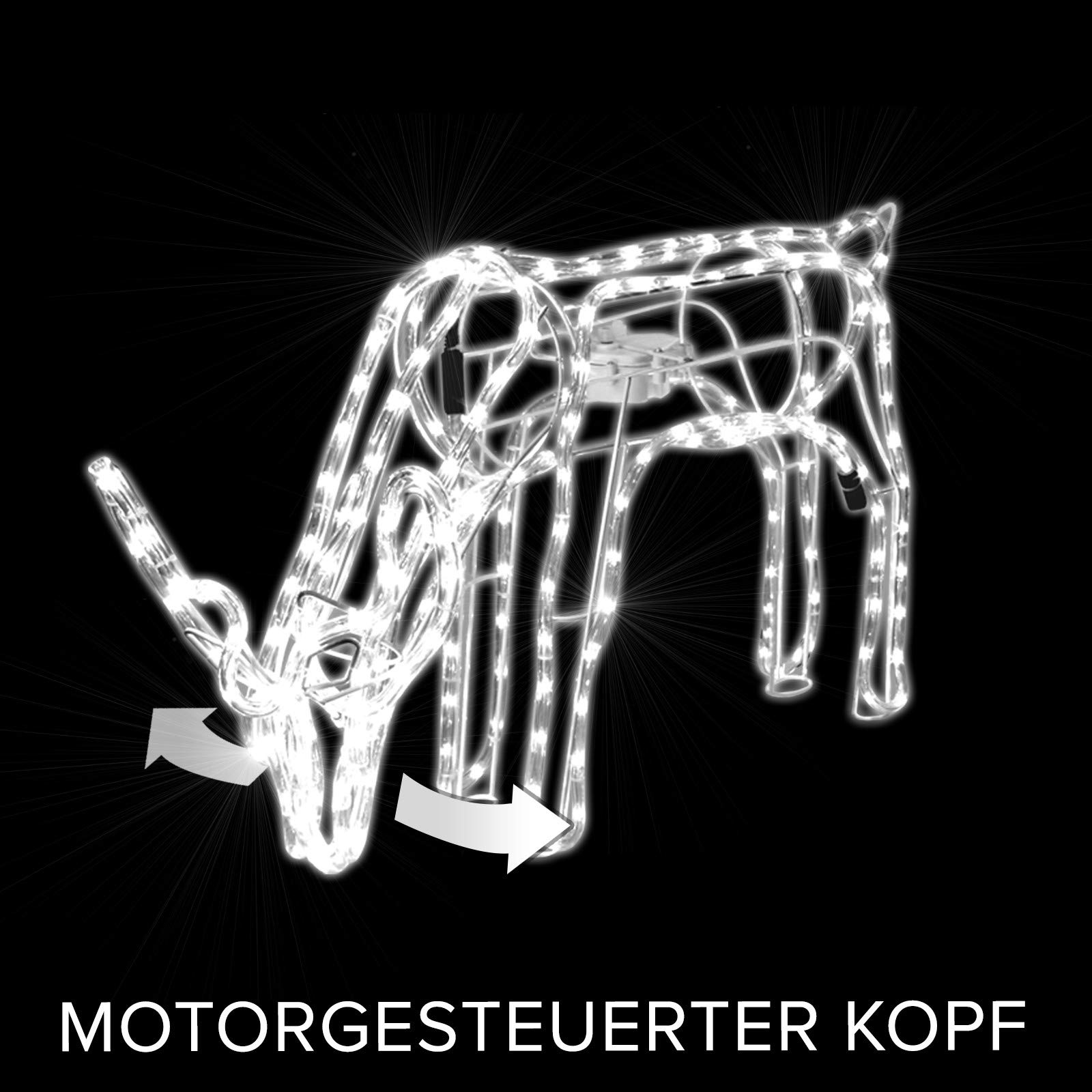 Pridea LED Rentier Leuchtfigur Weihnachtsdeko Figuren motorgesteuerter Kopf Weihnachtsfigur mit 216 LEDs 36 Funkel Weihnachtsbeleuchtung für Innen und Außen Weihnachtsdekoration Lichterschlauchfigur