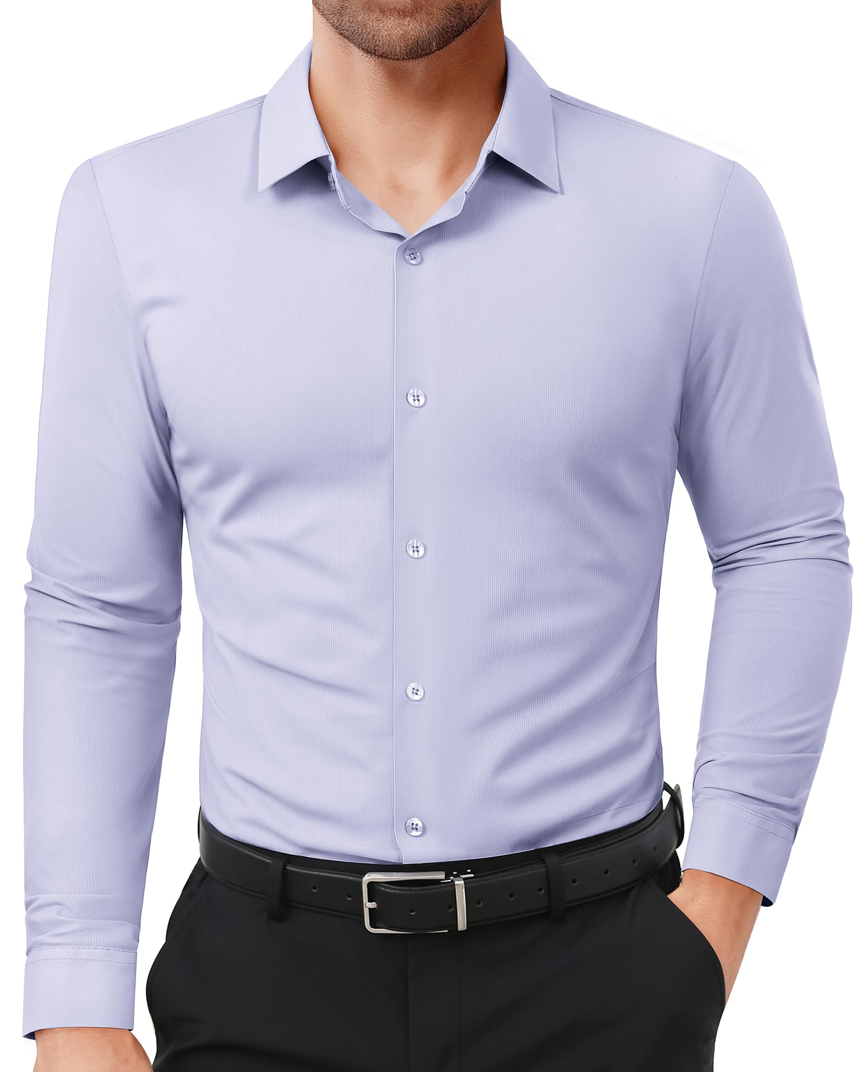 Lion Nardo Slim Fit Dress Shirts for Men Stretch Muscle Fit Long Sleeve Dress Shirts Wrinkle Free Formal Button Down Shirts