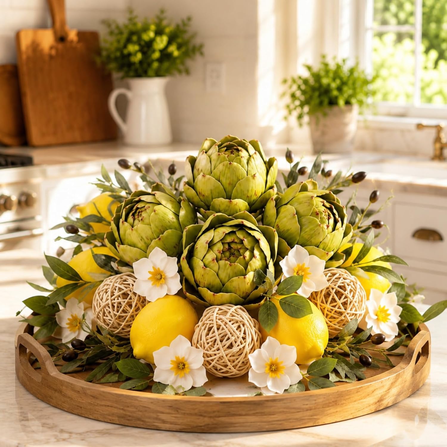 Timgle 23 Pcs Artificial Artichoke Lemon Decor Set for Decoration Bowl