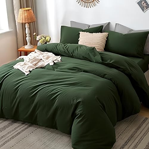 Miniatura 3 de INDACORIFY Juego de funda de edredón de algodón verde bosque, lavado a la piedra, funda de edredón de algodón suave Donna funda de edredón para cama