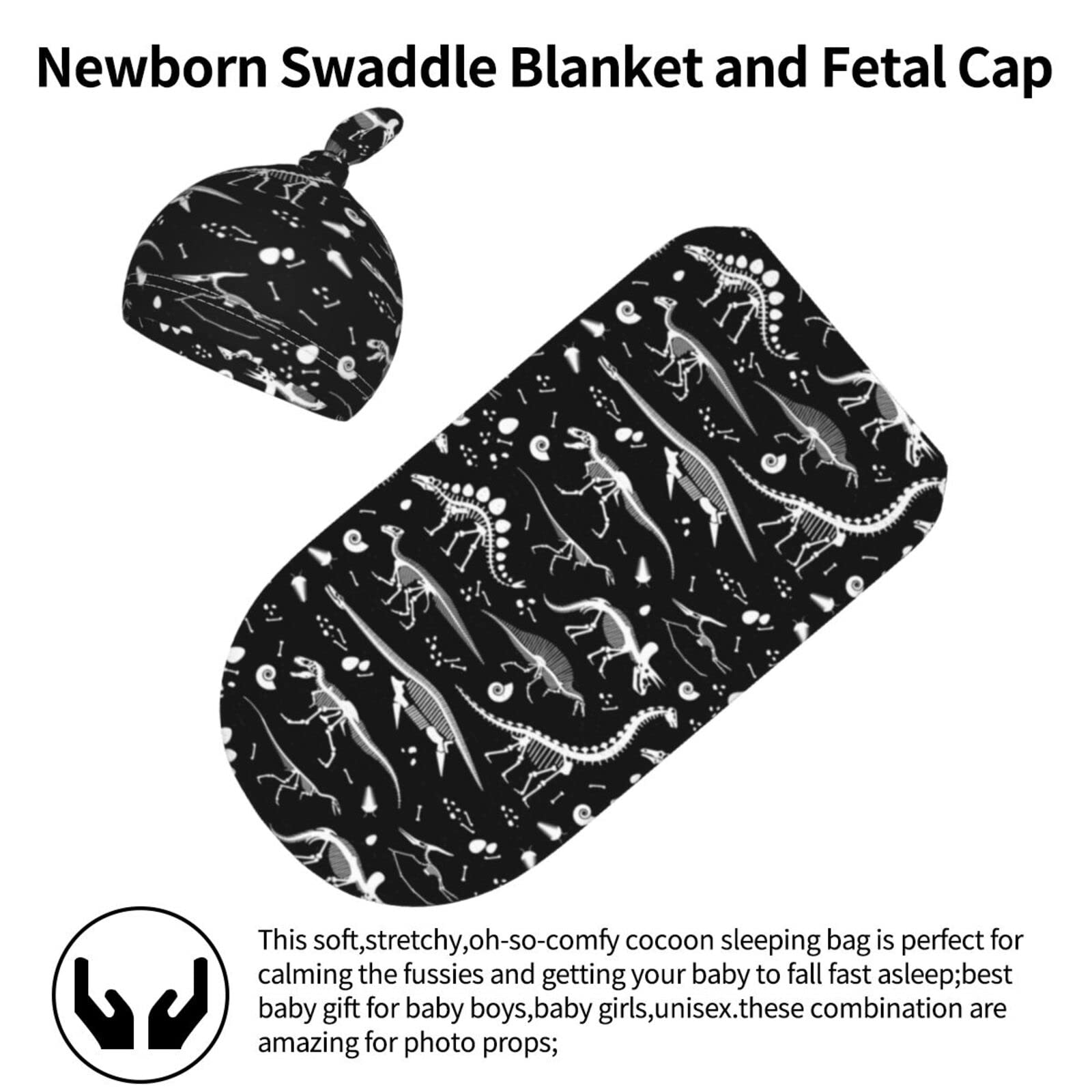 Baby Swaddle Blanket With Beanie Hat - Vintage Skeleton Ouija Black Pattern Newborn Set