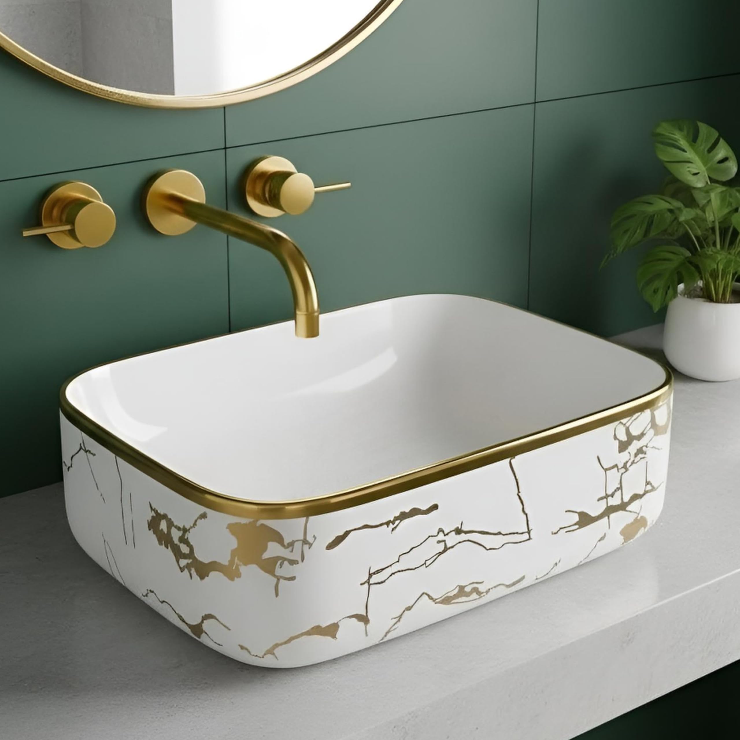 BASSINO Ceramic Wash Basin - White & Rose Gold -12 BASSINO Ceramic Wash Basin - White & Rose Gold -12