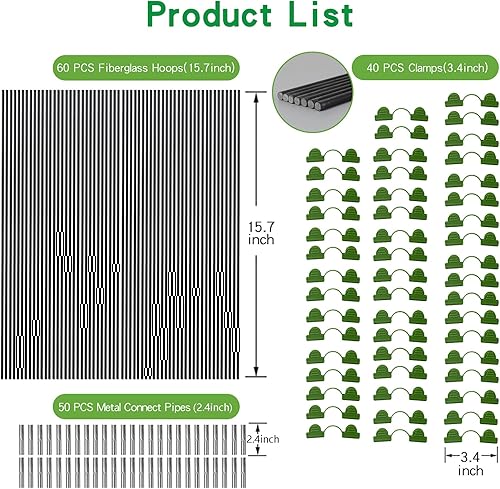Miniatura 19 de Aros de jardín túnel de cultivo para camas elevadas, 6 juegos de aros de acero inoxidable de 25.6 x 31.5 pulgadas, marco de estacas de jardín