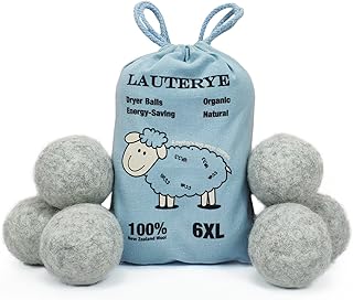 Lauterye Wool Dryer Balls 6-Pack, Reusable Natural Fabric Softener, 100% Made of Organic New Zealand Wool, Stocking Stuffe...