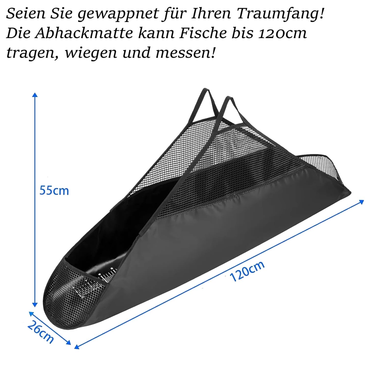 Abhakmatte mit Maßband 120x65cm | Abhakmatte Raubfisch mit Griffen für Transport & Waage | Wiegesack | Abhakmatte Angeln Abhakmatten Abhakmatte für Raubfisch