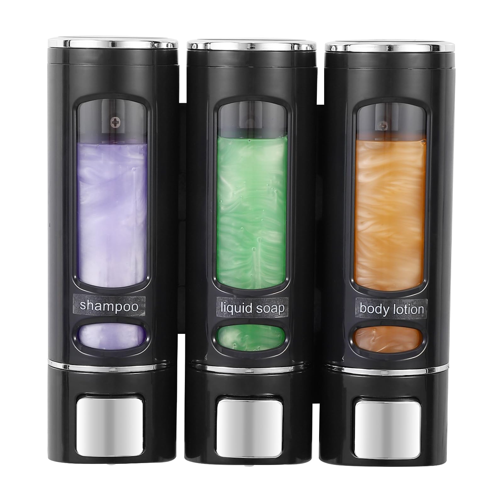 Shampoo and Conditioner Dispenser,Shower Dispensers 3 Chamber No Drill Shower Soap Dispenser Shampoo Conditioner Body Wash Dispenser Wall Mount for Bathroom，Hotel(Triple x 13.6 oz），Black