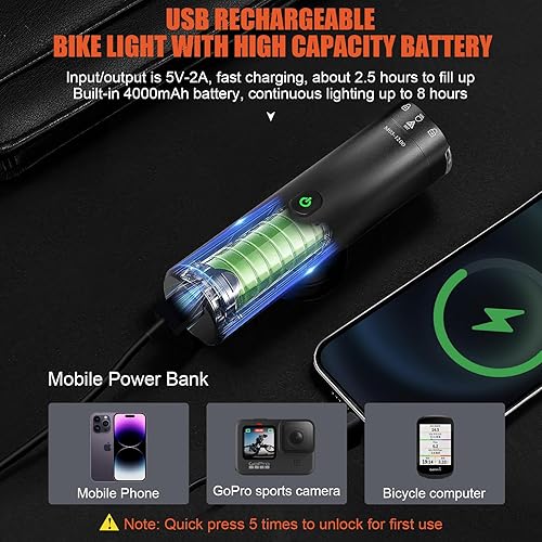 Miniatura 4 de Faro delantero de bicicleta de 12001500 lúmenes recargable, lente giratoria antideslumbrante luz de bicicleta para conducción nocturna para