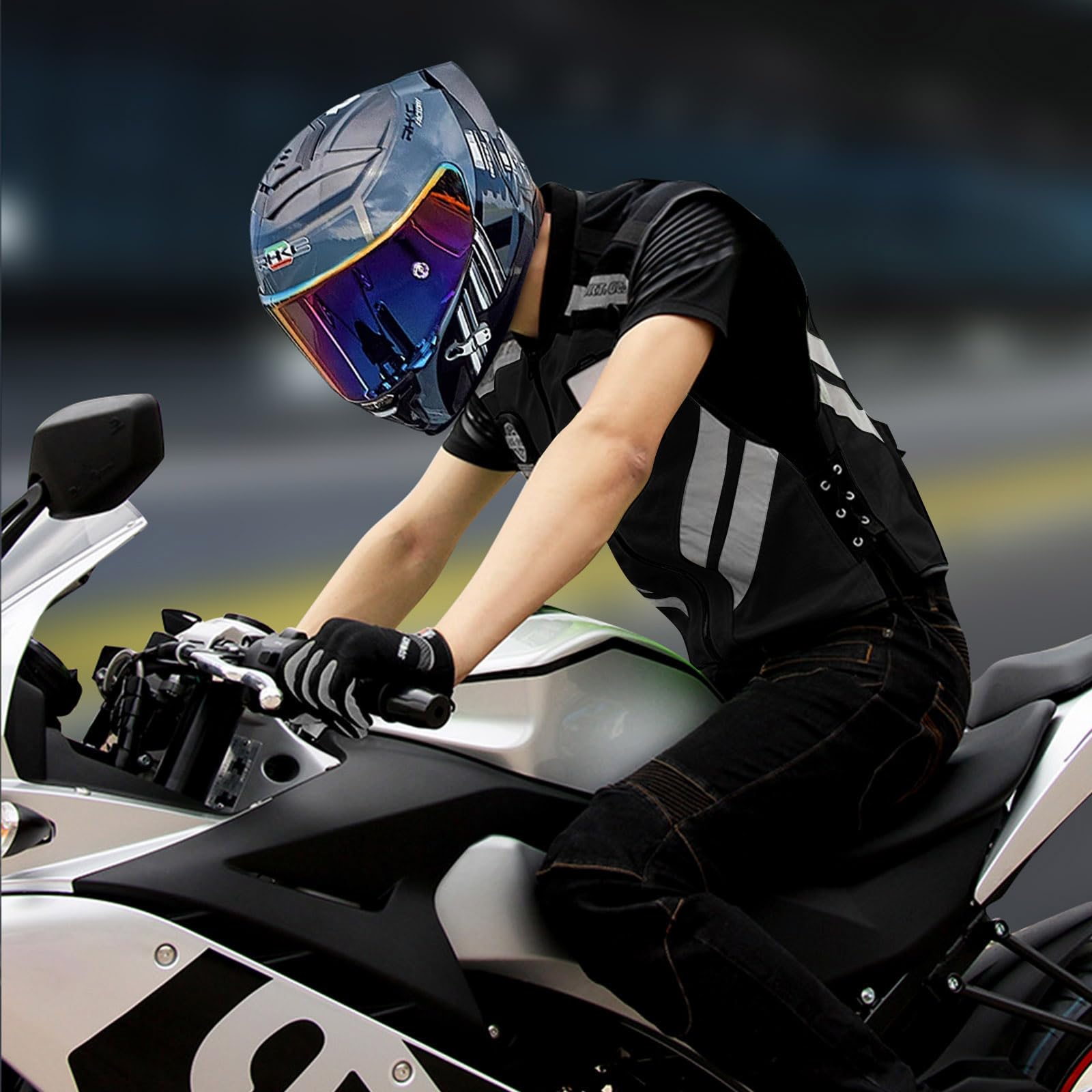 Giacche da Moto Riflettente Smanicato, Gilet da Motociclista Sicurezza Uomini Donne
