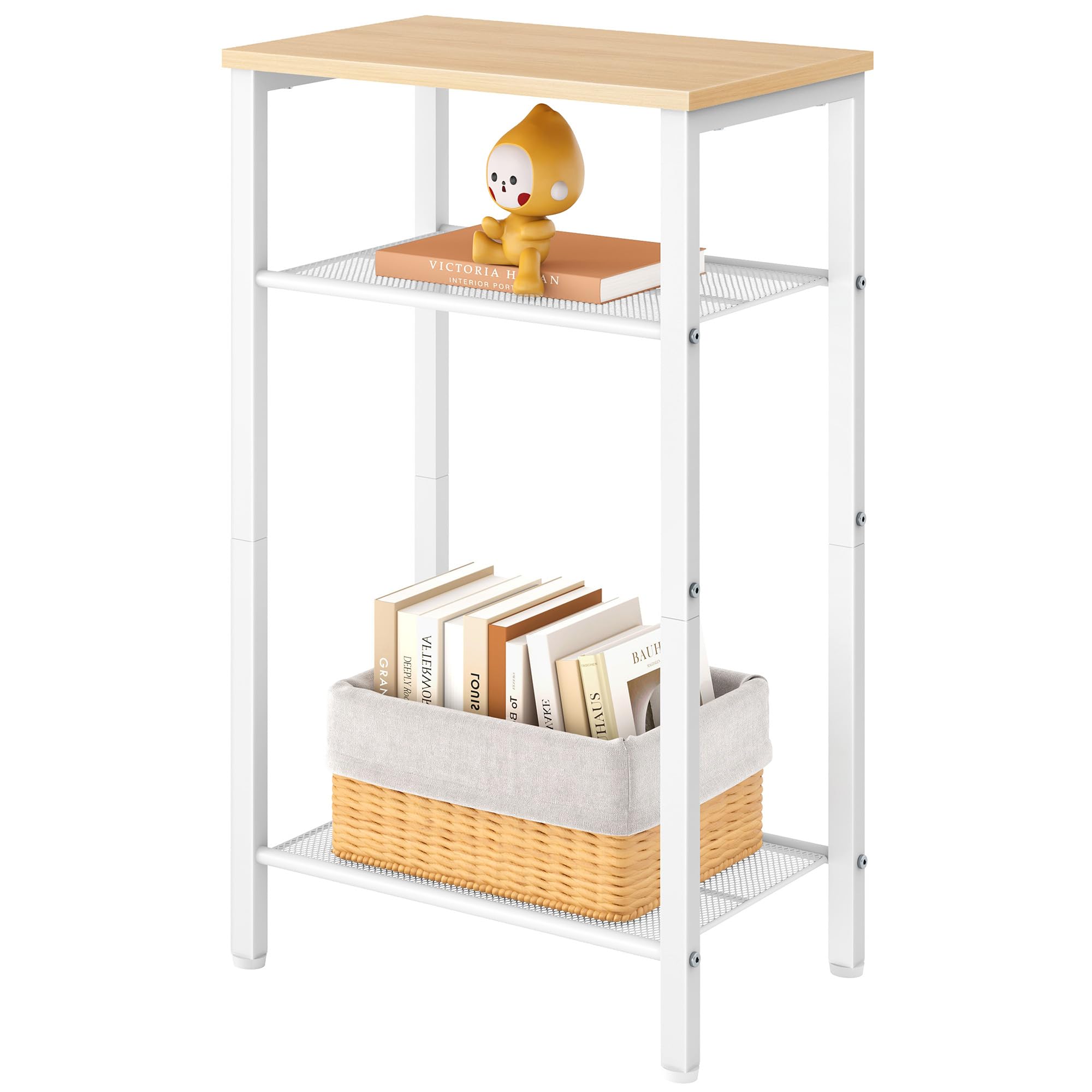 Hoctieon 3 Tier End Table, Telephone Table, Narrow Side Table with Storage, Nightstand for Small Spaces, Metal Frame, for Living Room, Bedroom, Sofa