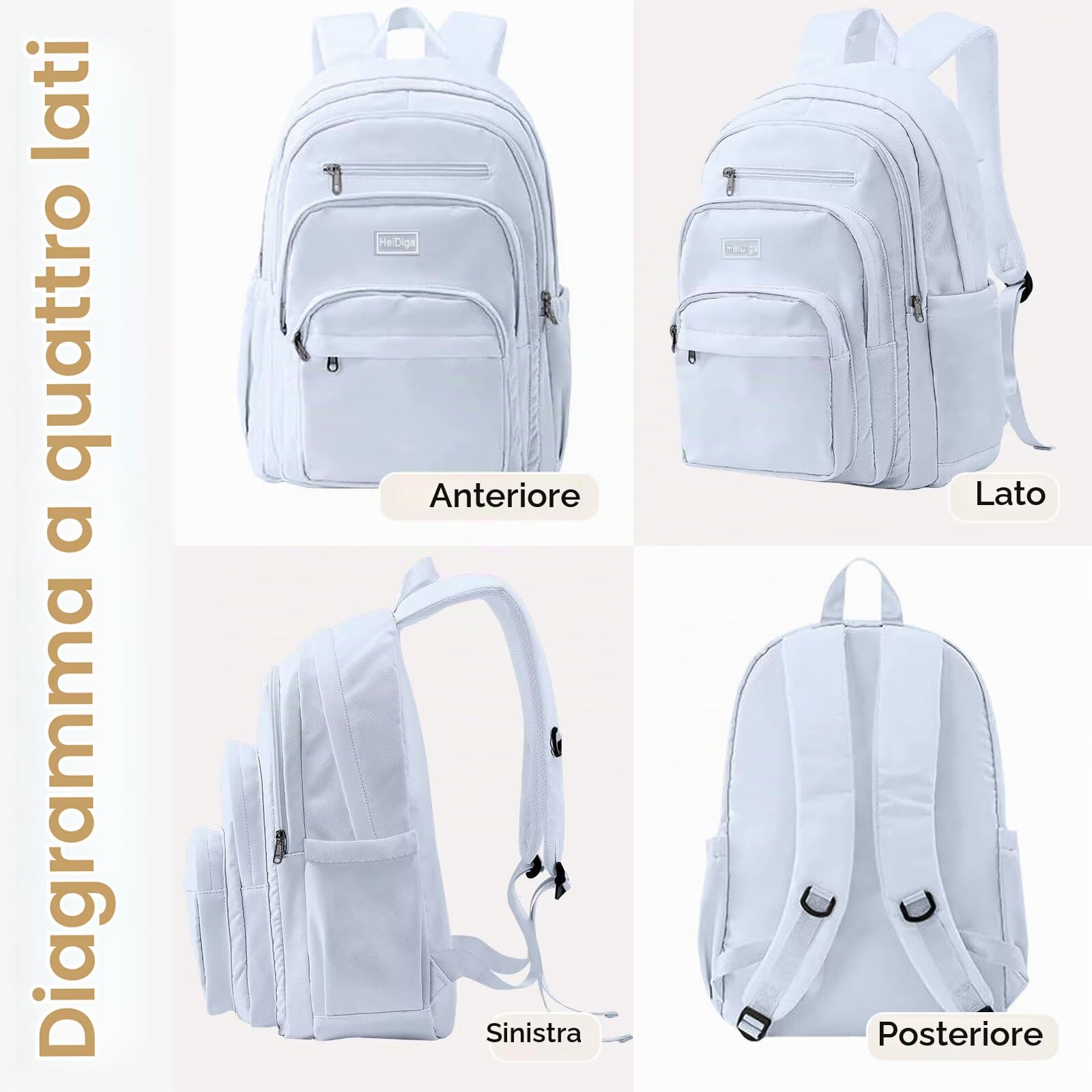 Zaino Scuola Media e Superiore Impermeabile Zaini Università Ragazza Zainetto Zaino Viaggio Multi-tasce Unisex per Lavoro Viaggi Shopping Casual Daypacks
