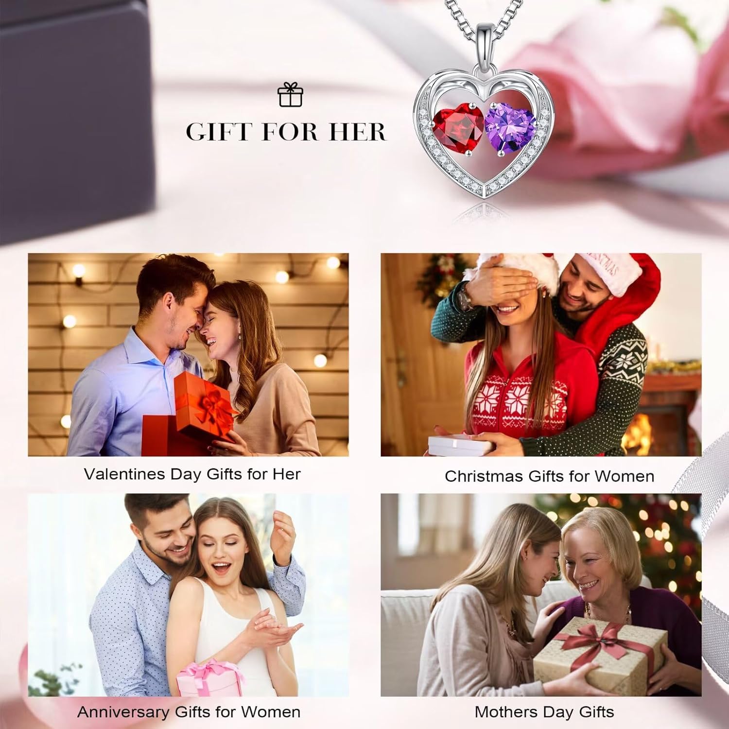 Iefil Birthstone Jewelry for Women - 925 Sterling Silver Birthstone Necklace, Anniversary Birthday Gifts for Women, Jewelry Gifts for Her Wife Mom Daughter - Image 7