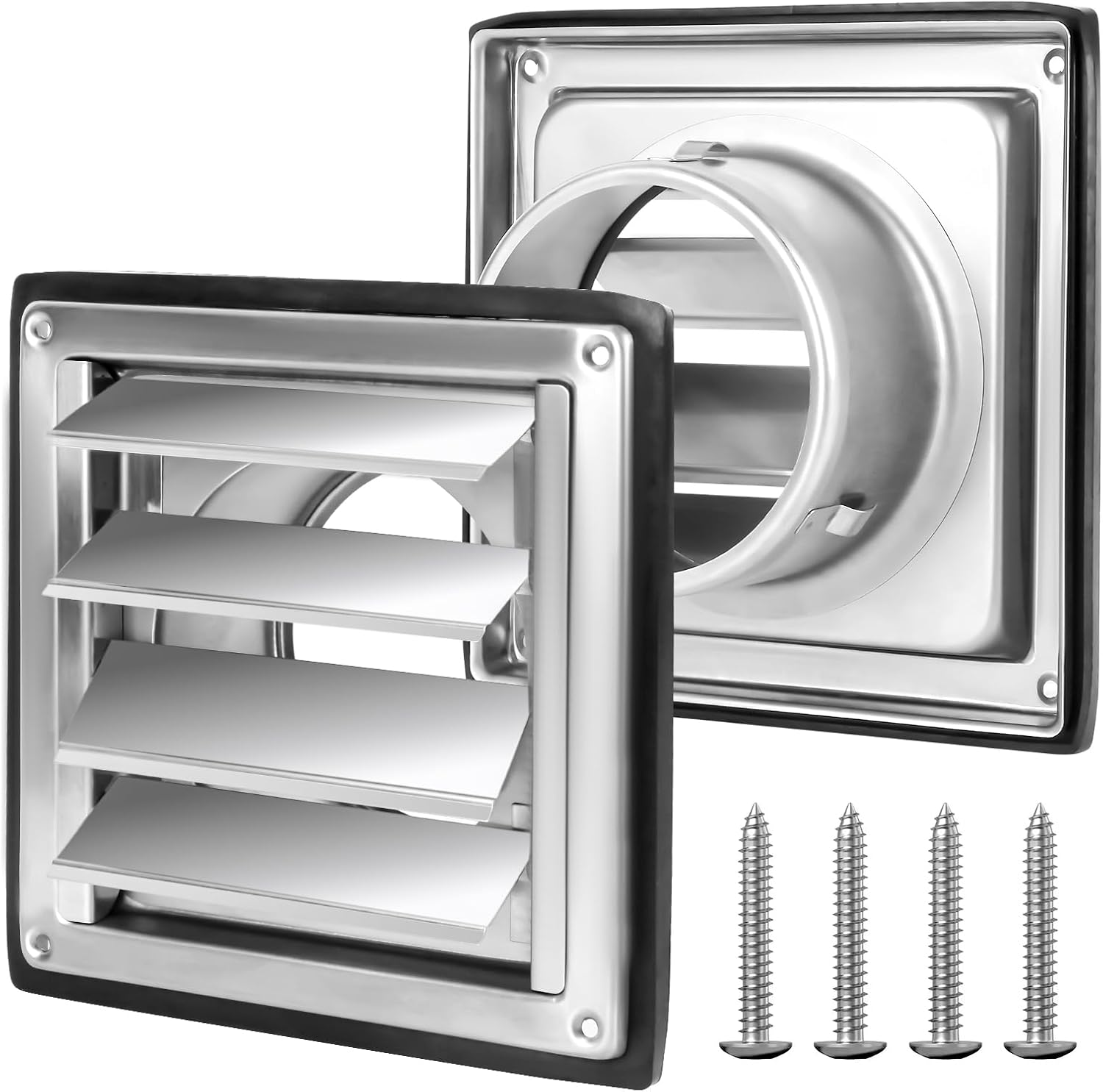 4 Inches Metal Dryer Vent Cover Outdoor Stainless Steel Louvered Outlet Airflow Vent Cover Includes 4 Screws for Easy Installation