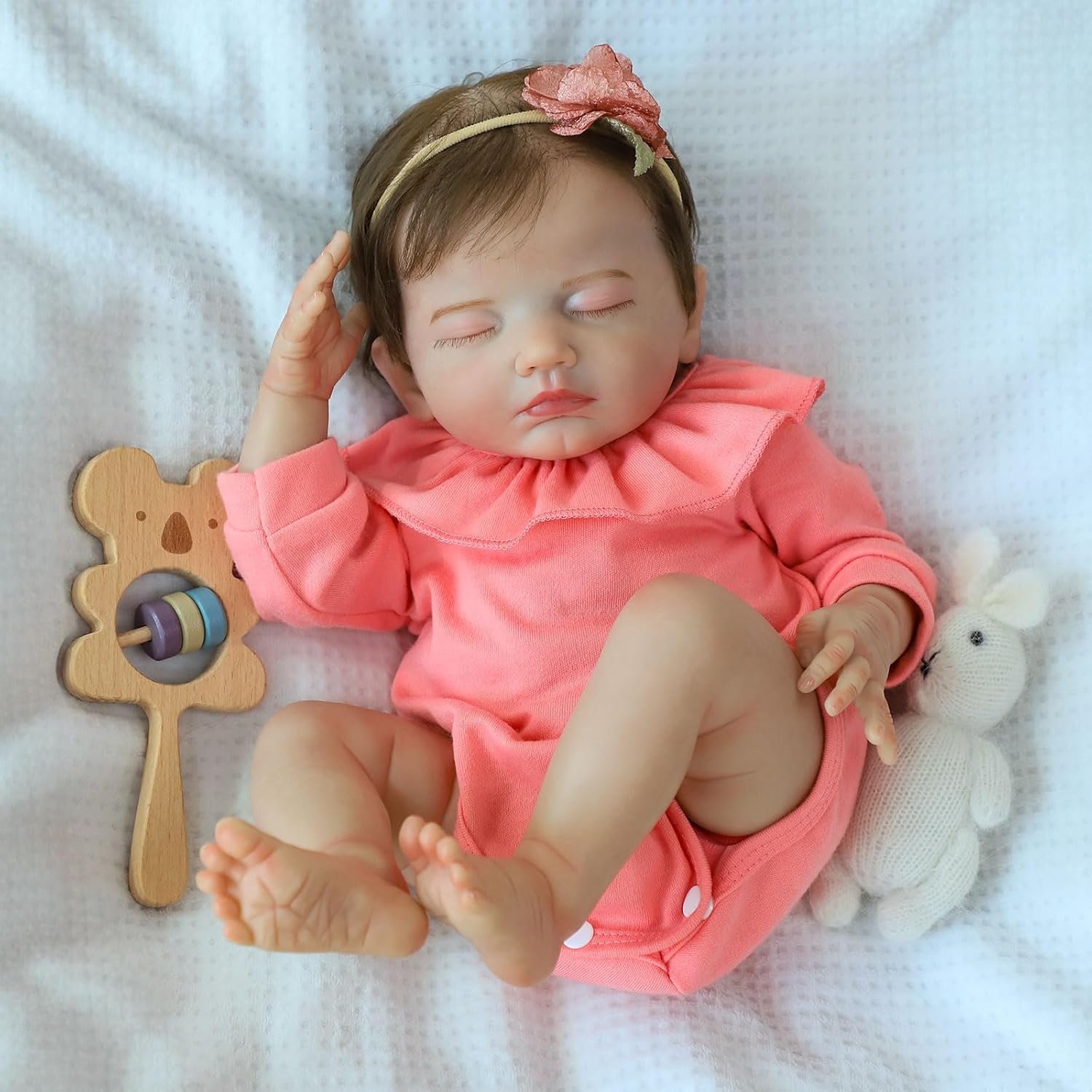 SCOM Lifelike Reborn Baby Dolls - 18 Inch Realistic Newborn Baby Girl, Real Life Dolls with Soft Weighted Body, Sleeping Baby Girl for Kids Age 3+ Gift