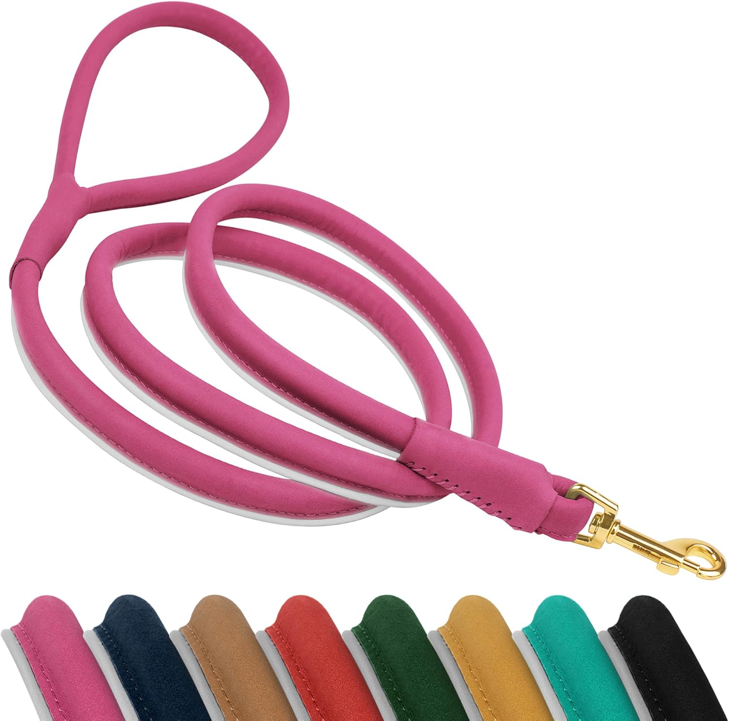 OOPSDOGGY Reflective Rolled Leather Dog Leash 6ft - Soft Training Lead for Small Medium Large Dogs Puppy - Heavy Duty Rope Puppies Leashes for Outdoor Walking Running (Pink, Small)