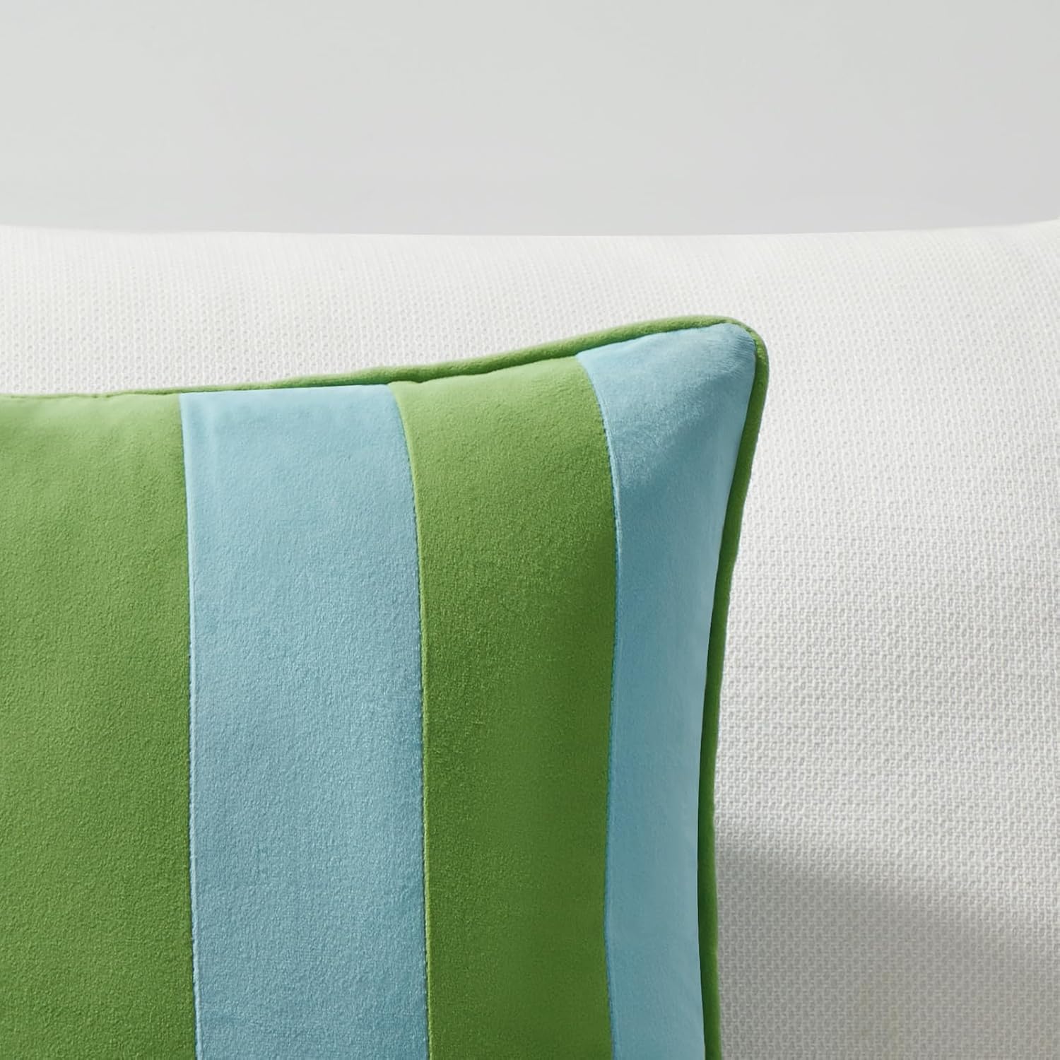 MONDAY MOOSE Decorative Throw Pillow Covers Cushion Cases, Set of 2 Soft Velvet Striped Piping Edge Designs, Pillow Inserts Not Included (20x20 inch, Light Green/Light Blue)