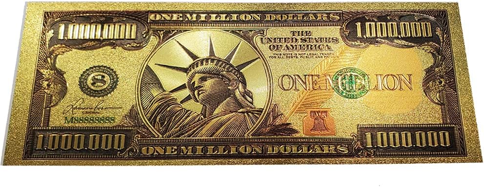 Gold Foil 1 Million Dollar Bill Bookmark, 5 Pack Colored Gold Banknote US Dollar Bill Note One Million 24k Gold Foil Banknotes Wonderful Craft for Collection.