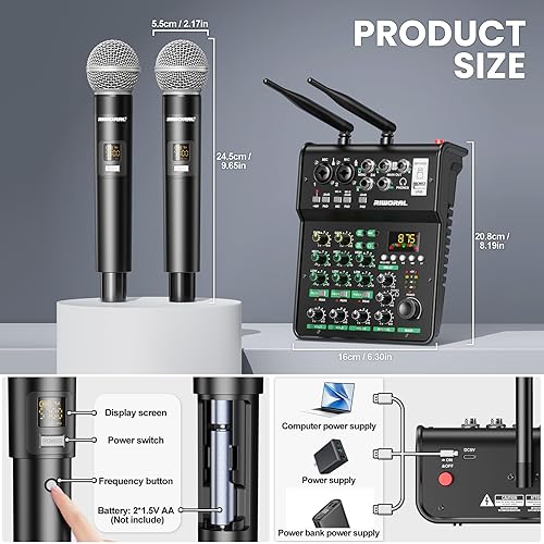 Miniatura 9 de Interfaz de audio de 4 canales con micrófono inalámbrico dual, consola de placa de sonido, MP3, Bluetooth, 48V, alimentación fantasma, interfaz USB,