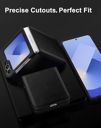 Cresee Case for Samsung Galaxy Z Flip 6 / Z Flip 7 FE - PU Vegan Leather Back & Hard PC Bumper Phone Case for Galaxy Z Flip6 / Z Flip7 FE - Black