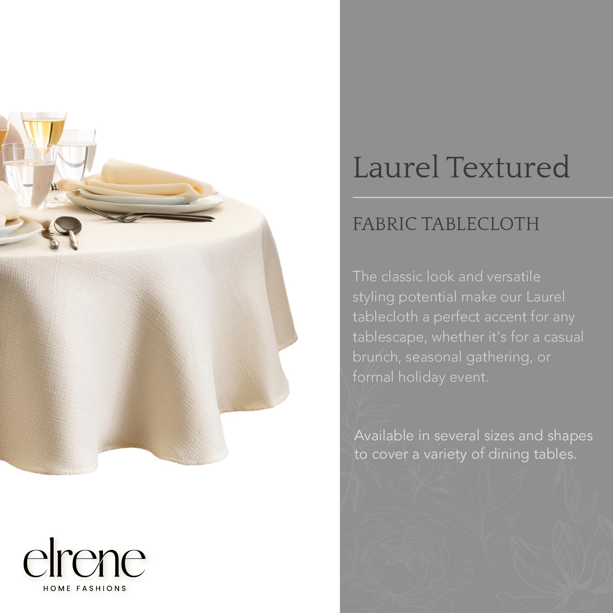 Elrene Home Fashions Laurel Solid Texture Water and Stain Resistant Tablecloth, 90" Round, Ivory, 90 inch (Round) - Image 2