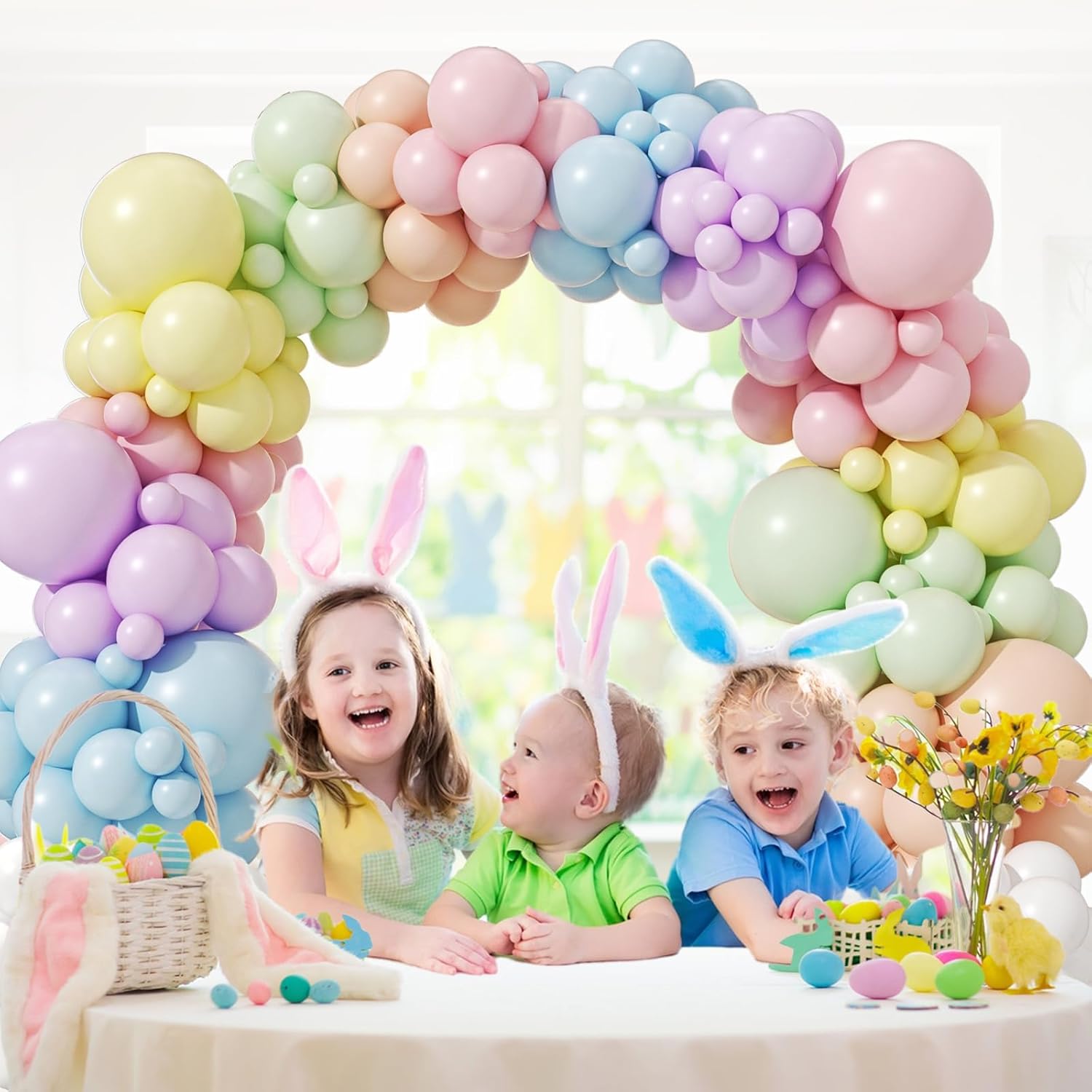 164pcs Pastel Balloon Arch, Pastel Balloon Garland with Pastel Pink Purple Yellow Blue Green Orange Balloons for Easter Rainbow Baby Shower Birthday Party Decorations