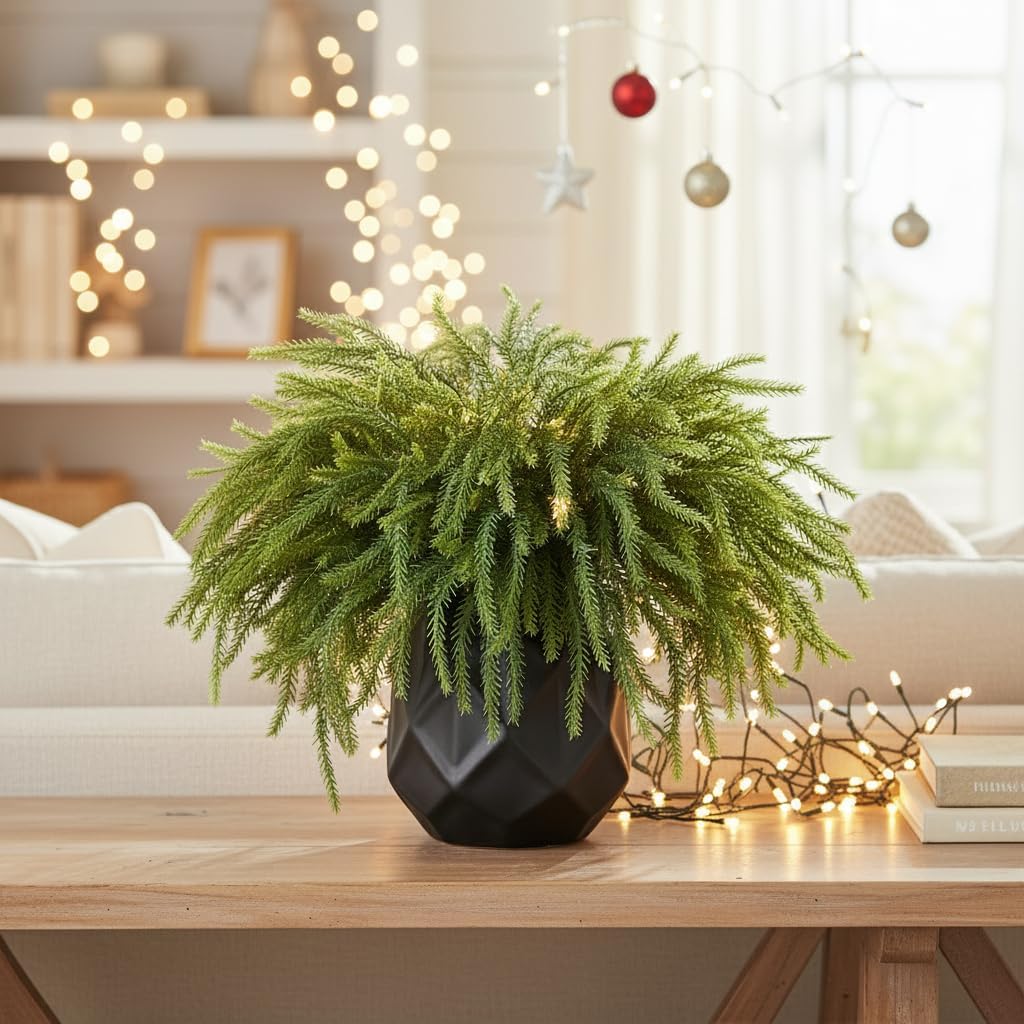 iToids Artificial Norfolk Pine Branches, 12 Pack 18" Christmas Artificial Greenery Stems, Artificial Cedar Pine Stems for Vases, DIY Wreaths, Home, Indoor Outdoor Winter Christmas Decorations - Image 2