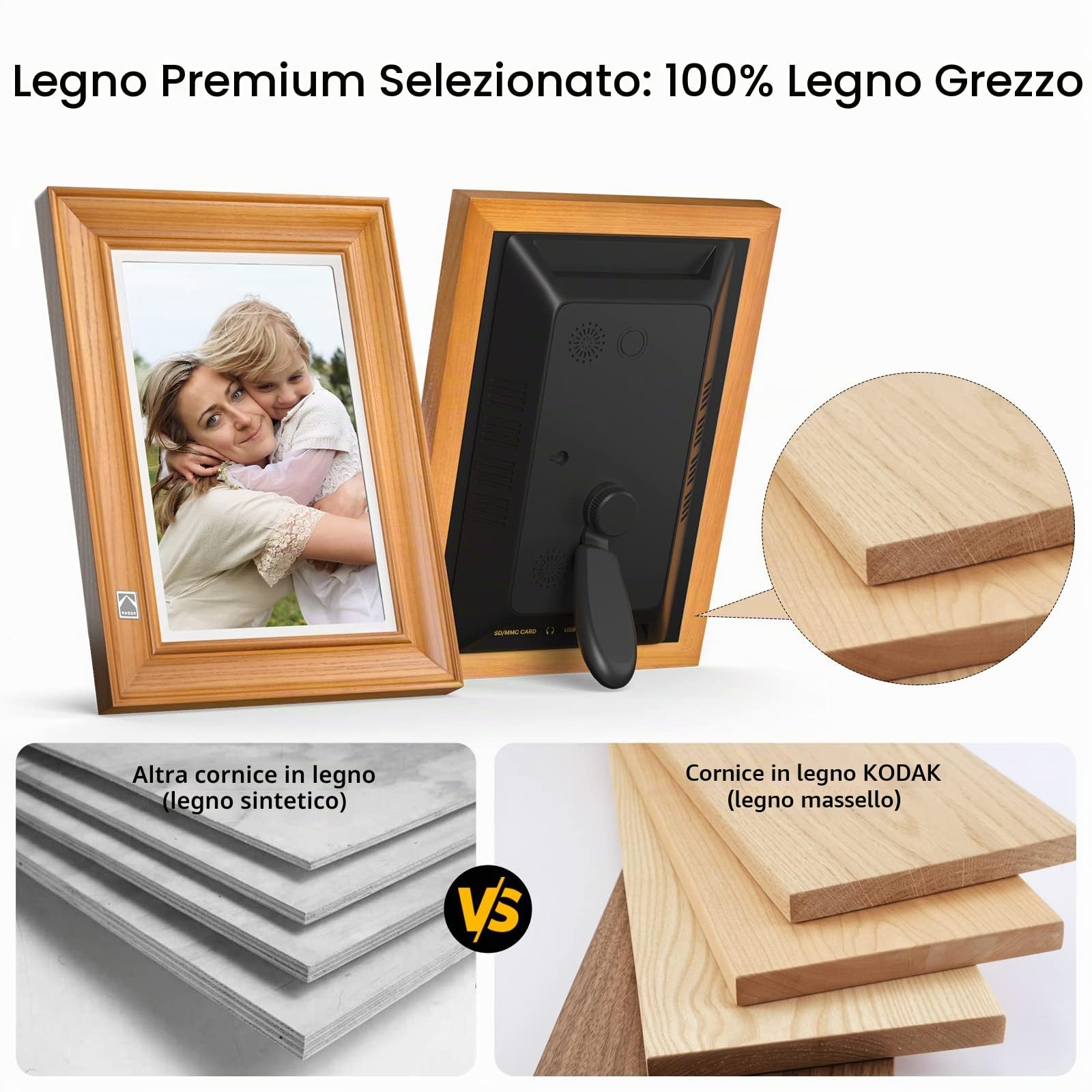 KODAK Cornice Digitale WiFi Cornice Foto Digitale 10 pollici, FHD 1920 * 1200 Touchscreen, Cloud Cornice Elettronica in Legno con Memoria da 32GB, Condivisione di Foto, Video e Musica via USB o App