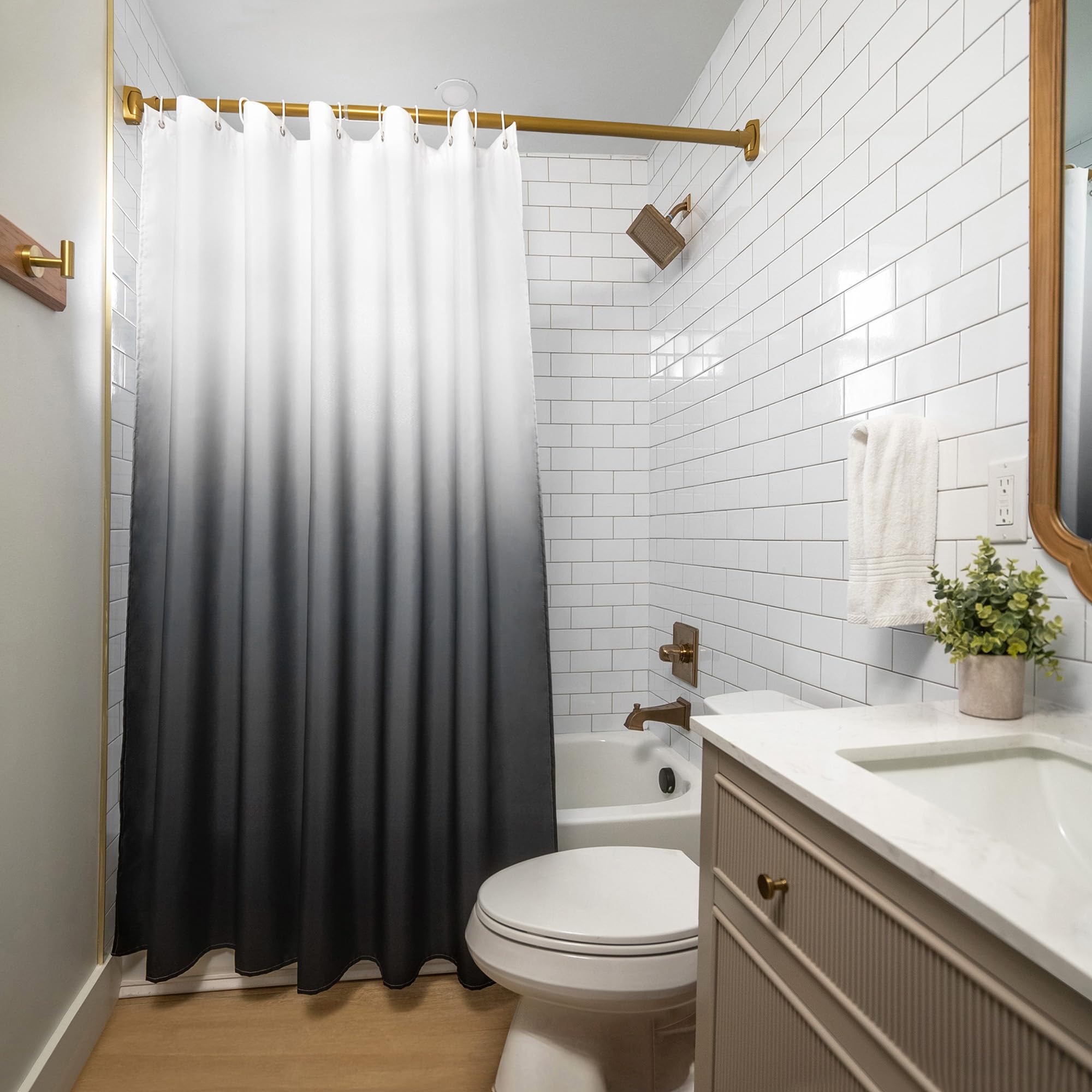 Americanflat zasłona prysznicowa 180 x 200 cm – wodoodporna zasłona łazienkowa, 100% poliester, z metalowymi przelotkami i 12 plastikowymi haczykami – w kolorze szary ombre