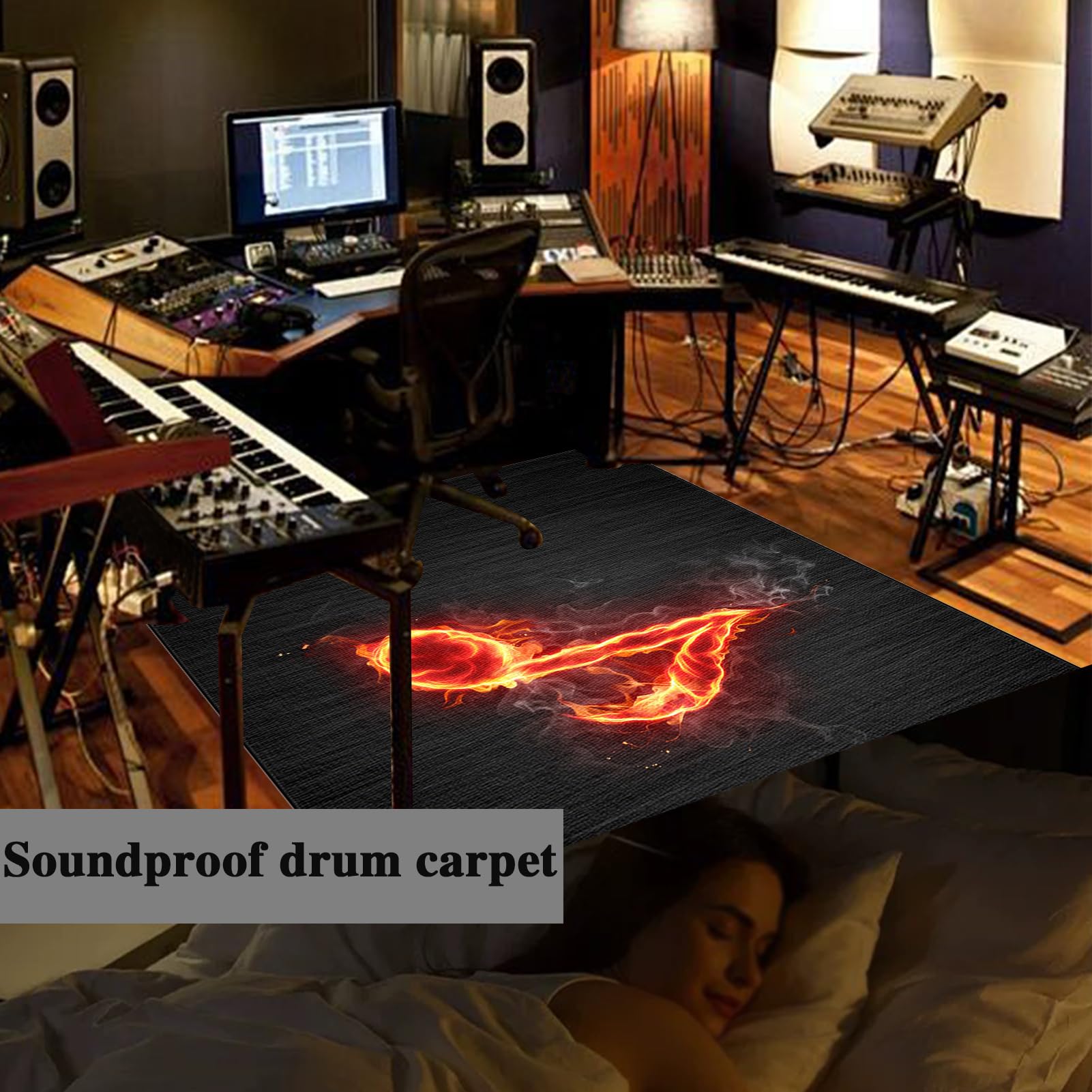 Tapis de Batterie Acoustique Insonorisant pour Batterie Électronique, Tapis Professionnel Rectangulaire De Jazz, Tapis pour Batterie Et Percussions 180 x 150 cm