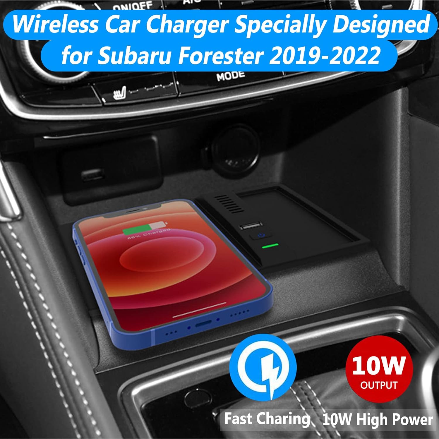 inbekea new wireless car chargerfor subaru forester 2022 2021 2020 201910w fast wireless charging padcenter console wireless charger forand any qi