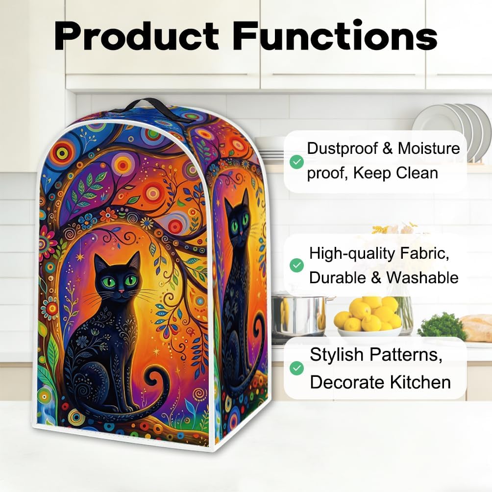 WWEBEEDY Black Cat Prints Blender Dust Cover with Handle, Compatible Kitchen Appliance Covers Food Stain Protector for Kitchen Countertop Stand Mixer Coffee Maker Juicer, 18.5x24x40.5cm/7.3x9.4x15.9"