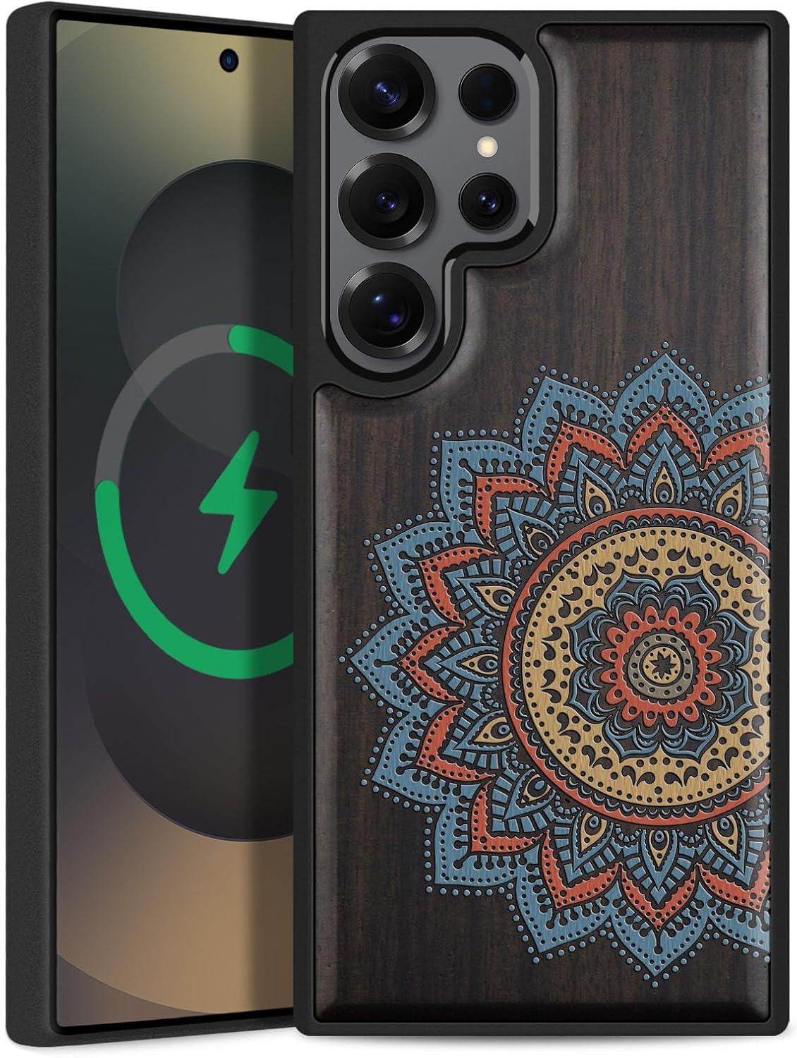 Magnetic for Samsung Galaxy S25 Ultra Case Compatible with MagSafe Wireless Charging, Natural Wood Cover & Art Painting, Shockproof TPU Phone Case, Hand-Drawn Pattern - Vegvisir Protection
