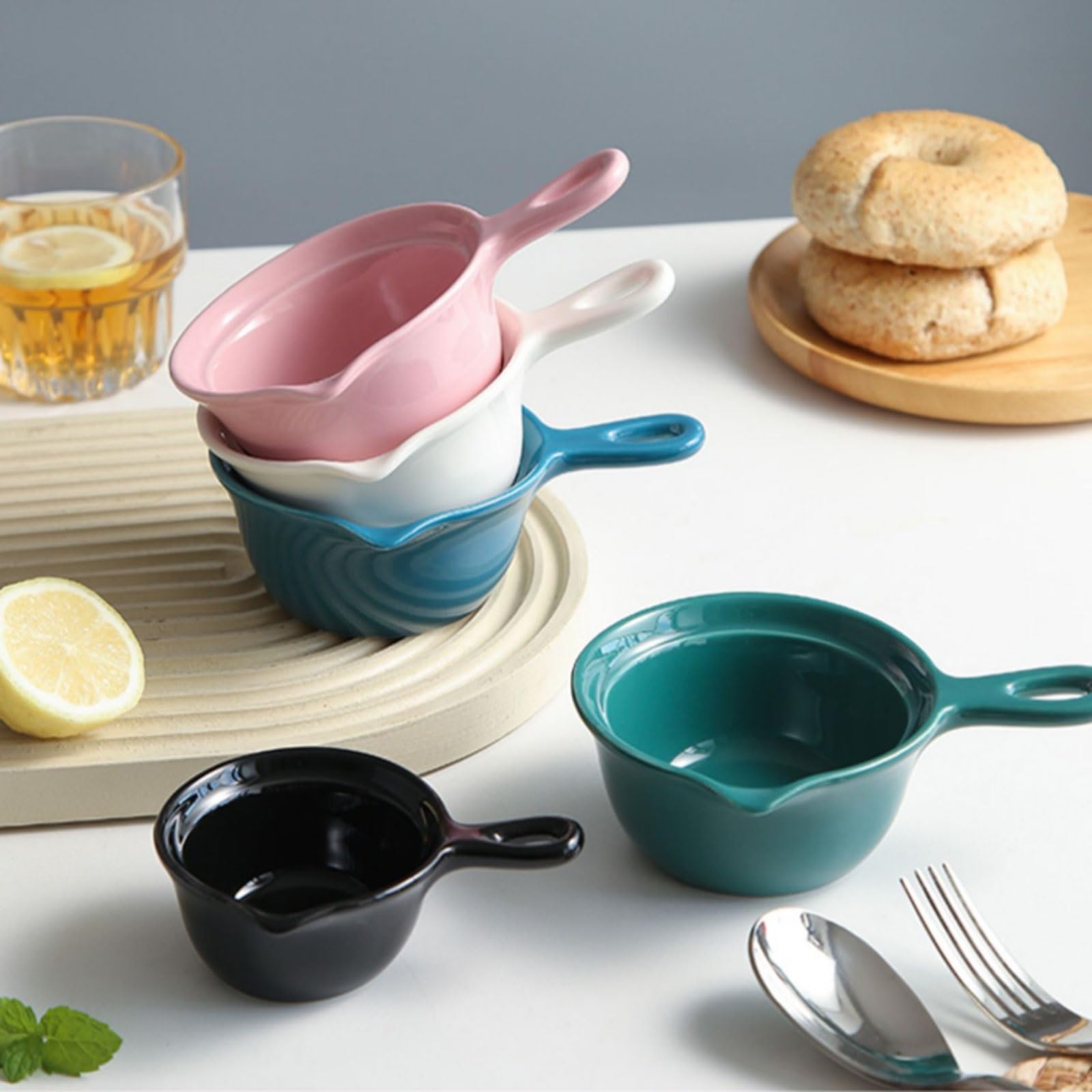 MRKU Pot à Lait, saucière, Tasse à Eau, pichet, Distributeur de crème et de café, sucrier, en céramique avec poignée et Bec verseur Anti-Goutte, Compatible Micro-Ondes.