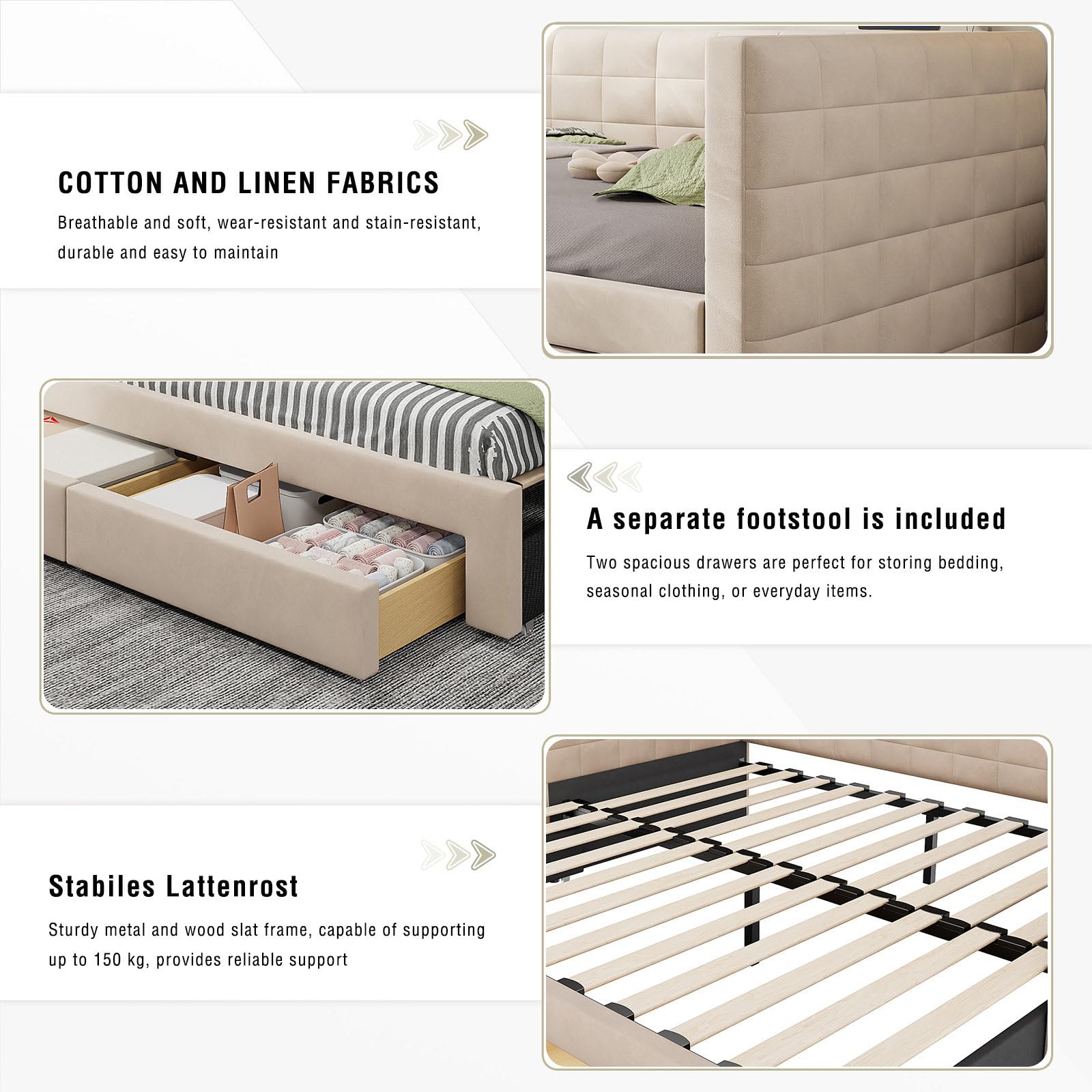 Canapé-lit 3 en 1 Multifonctionnel, Canape lit Extensible avec Fonction de Couchage, Canapé Convertible avec Espace de Rangement et sommier à Lattes, 90x190 cm, pour Salon, sans Matelas