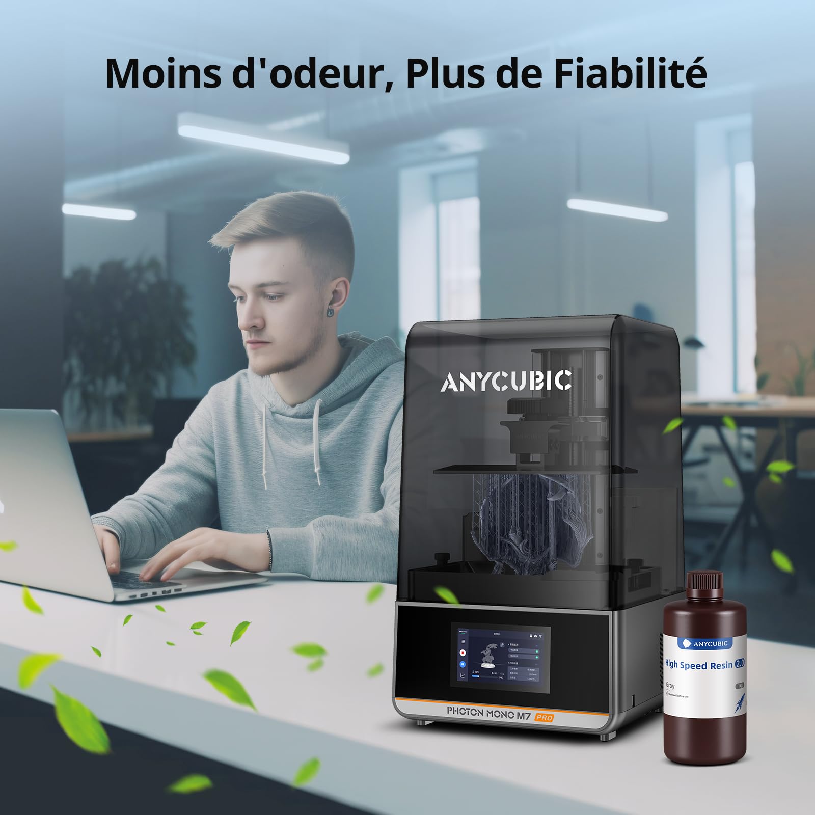 ANYCUBIC Résine Haute Vitesse 2.0 pour imprimante 3D, Imprime jusqu'à 3 fois plus vite, Spéciale pour Anycubic Photon Mono M5s/M7 Series, Haute Pession, Faible Odeur,Retrait, Gris