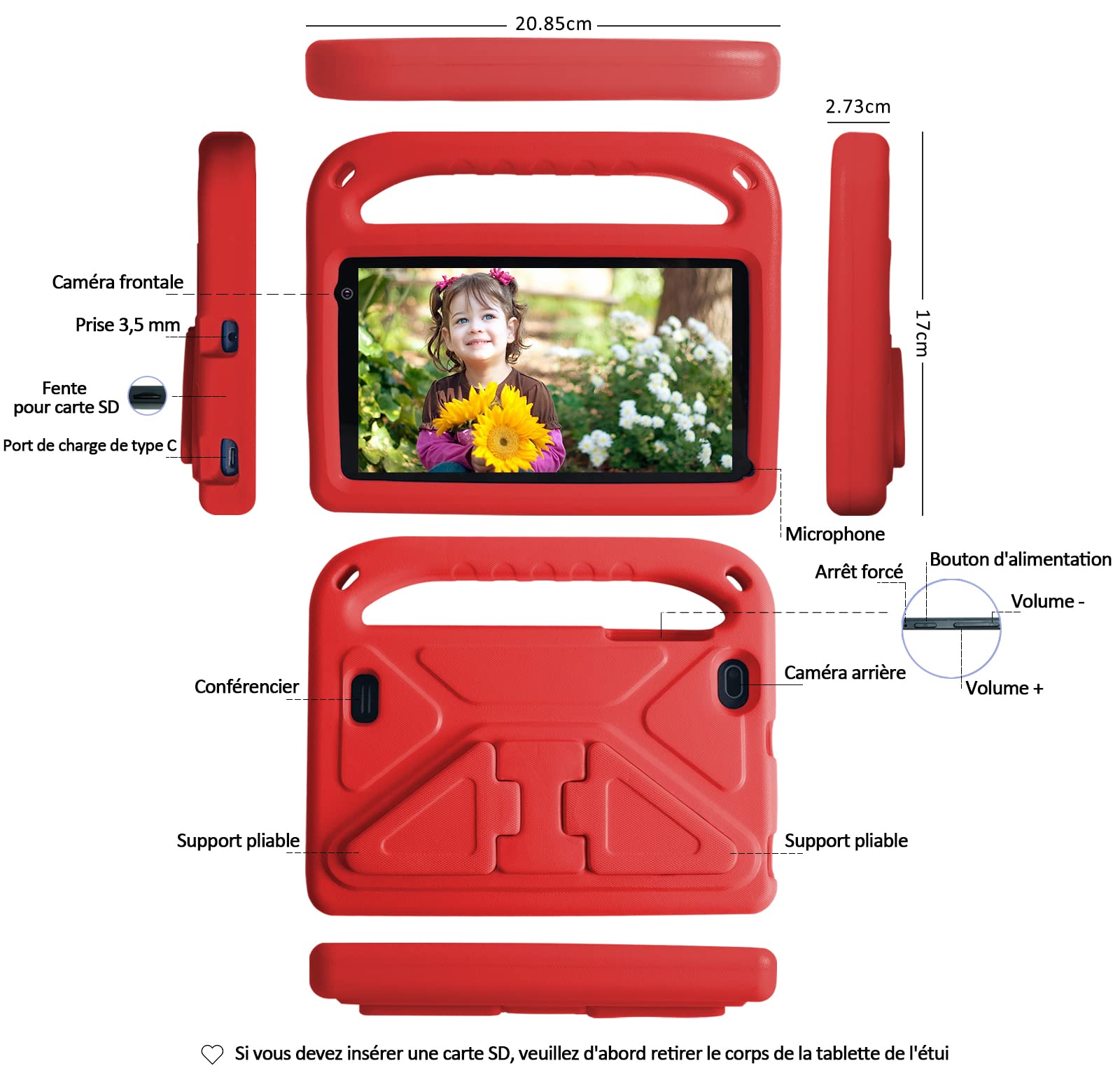 GOODTEL Tablet para Niños 7 Pulgadas Android Tableta con 32GB ROM (TF 1TB), WiFi, Bluetooth, GPS, GMS Certified, Pantalla IPS HD, Doble Cámara, Control Parental, Tablet Infantil con Funda EVA (Rojo)