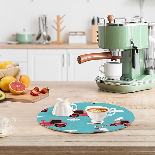 Miniatura 6 de 3 Pcs Round Trivet Red Tractor Blue for Hot Pots and Pans 15in Cotton Thread Weave Absorb Water Hot Pads for Microwave Stove House Decor