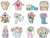 GWAWG Wooden Spring Decoration, Hanging Ornaments with Tulips, Gnomes, Umbrellas, Décor for Branches, Windows, Doors, Gardens, Easter, Mother's Day Summer Garden Décor 12pcs
