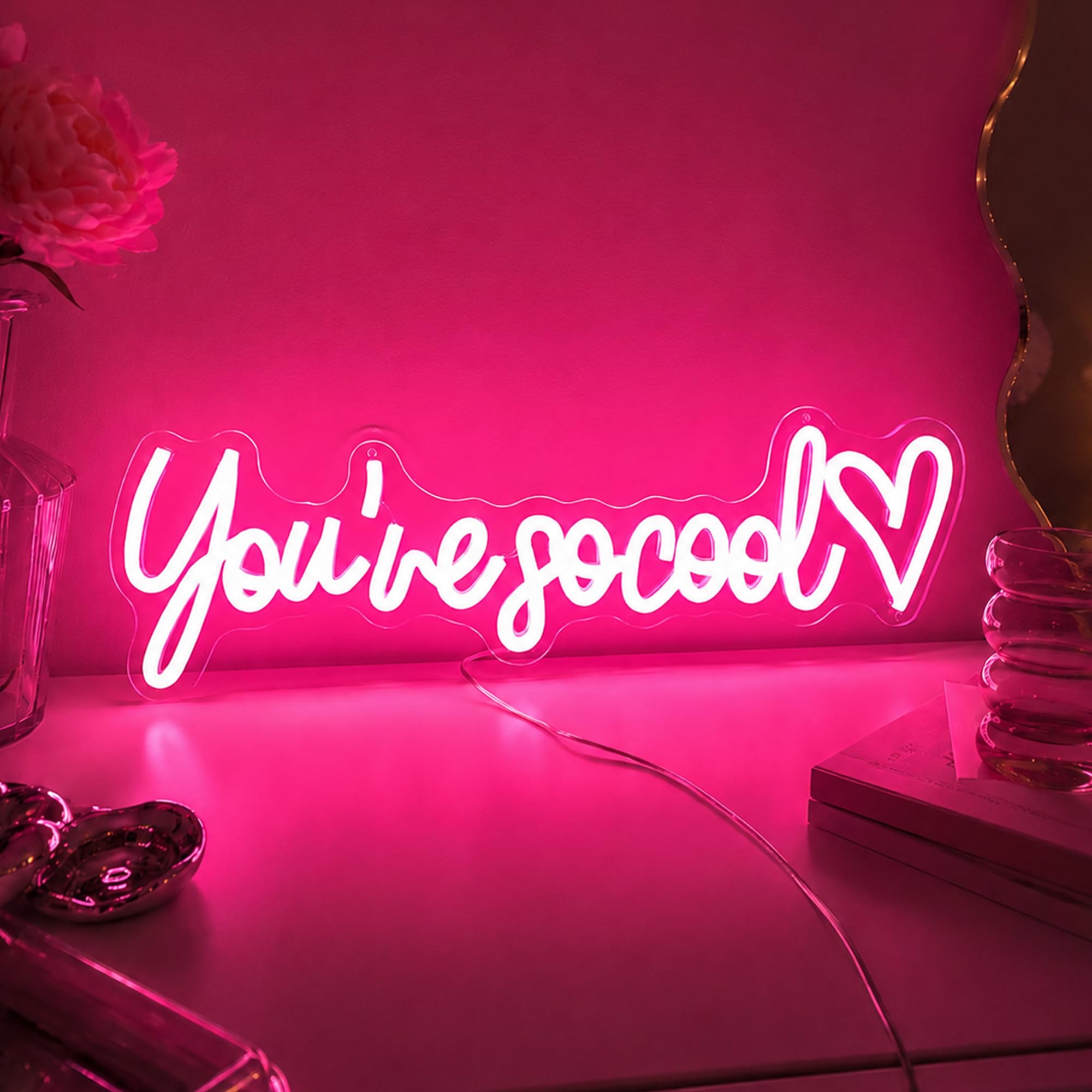 You're So Cool Neon Sign, Pink LED Neon Light for Wall Decor, Dimmable USB Powered Wall Art Light for Bedroom, Game Room, Party Home Decoration