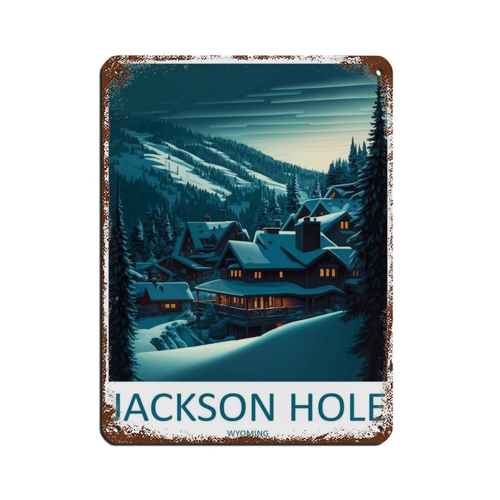 Jackson Hole Travel Art Ski Art Lover Gift (43) Tin Sign Vintage Metal Pub Club Cafe Bar Home Wall Art Decoration Poster Retro 12x16inch(30x40cm)