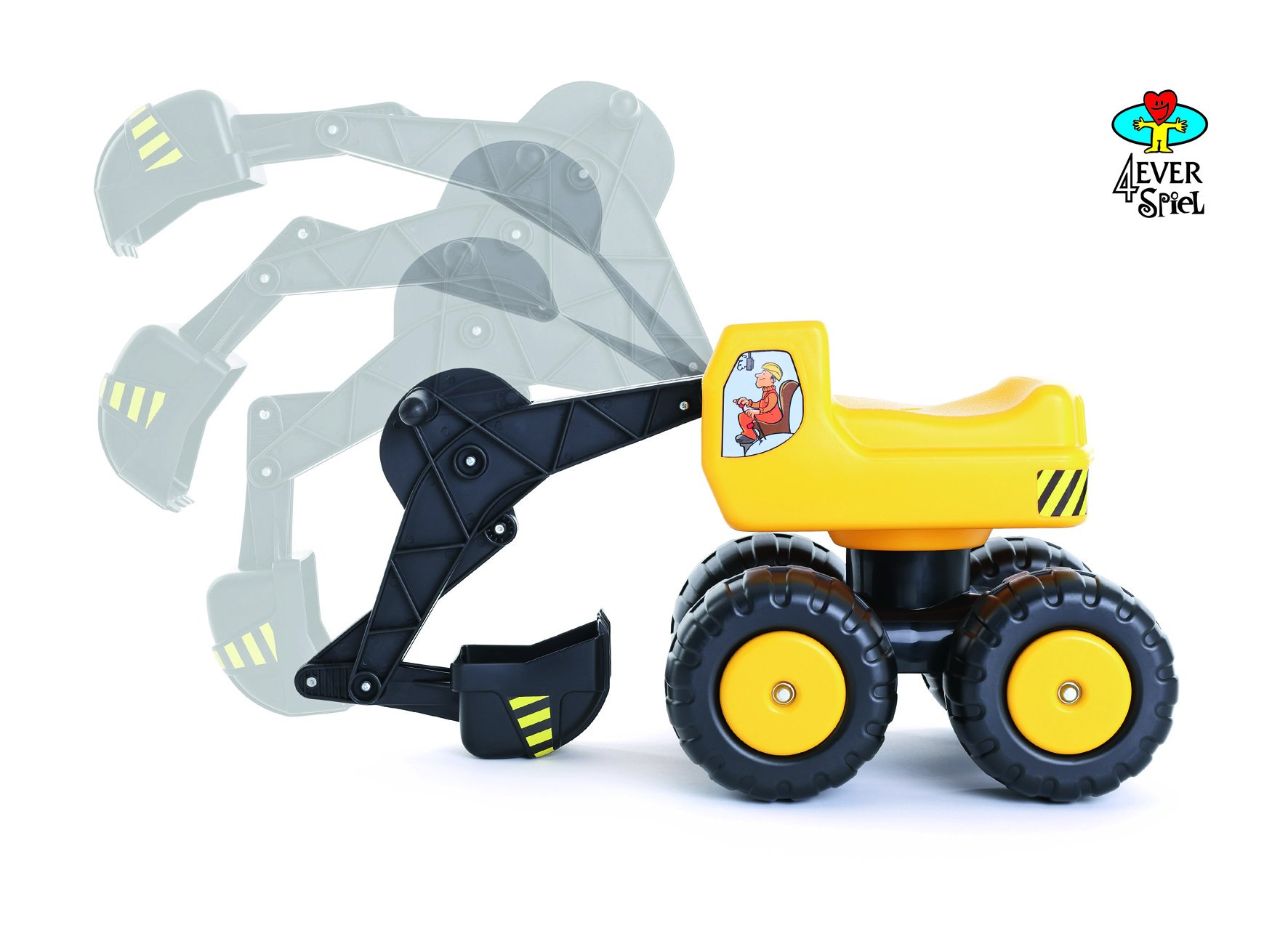 4everspiel/Gowi Mobby-Dig Baumeister 3er Set/Sitzbagger + Bauhelm + Schaufel