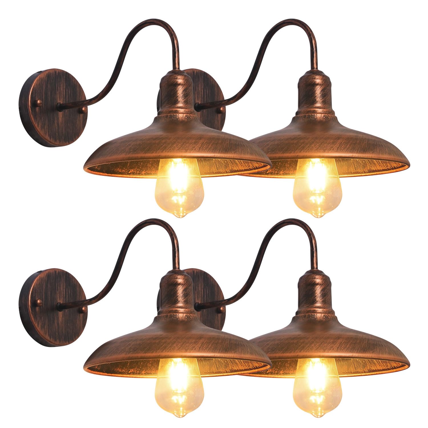 4 Pezzi IP54 Impermeabile Bronzo Antico Applique da Parete per Esterni Antiruggine Casa Colonica 9,44" Retro Lanterna a Collo di Cigno per Portico Garage