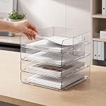 4-Tier Paper Organizer for Desk, Acrylic Paper Tray Organizer | Stackable Clear, Paper Letter Tray with Pen Holder, Desktop Organizer for Documents, Office Supplies
