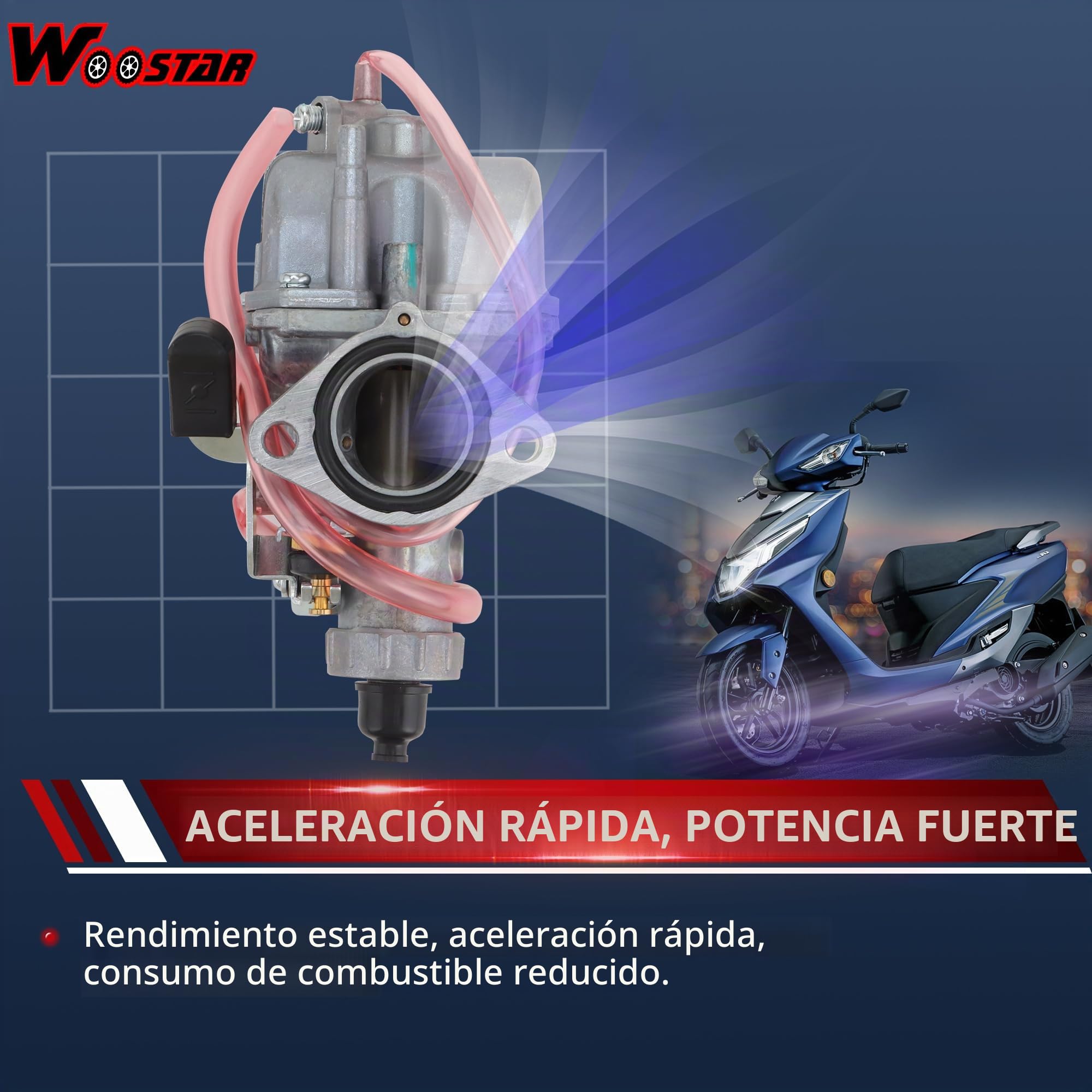 WOOSTAR 26mm Carburador VM22 con Filtro de Combustible Tubo Gasolina Ingesta Maniquí Juntas Reemplazo para Predator 196cc 212cc Coleman CT200U BT200X KT196 GX160 GX200 6.5hp Motor Mini Bike Rojo